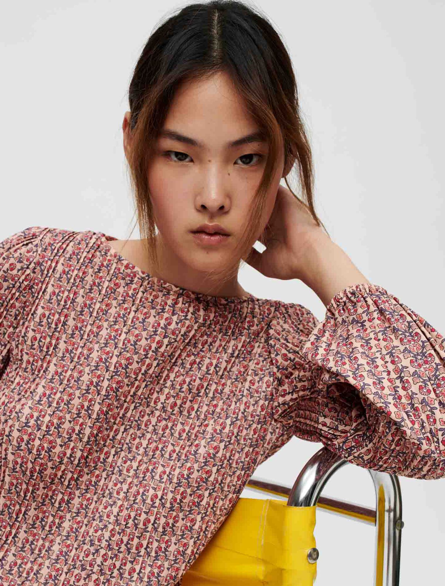 Printed, pleated dress