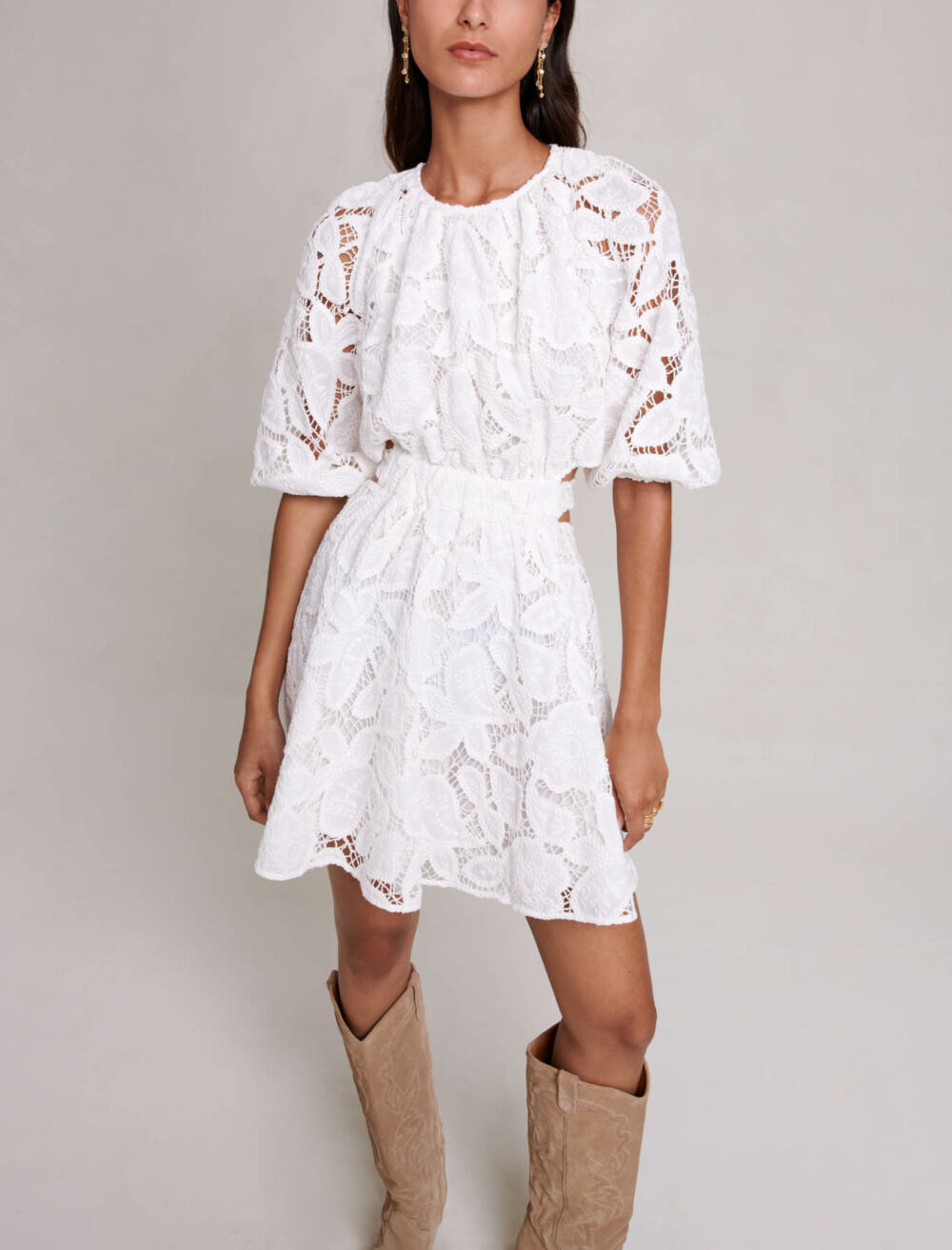 Embroidered cotton mini dress White For Women | Maje