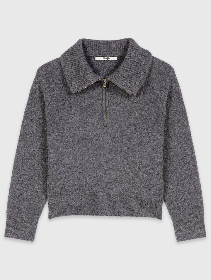 Zip-neck yak jumper