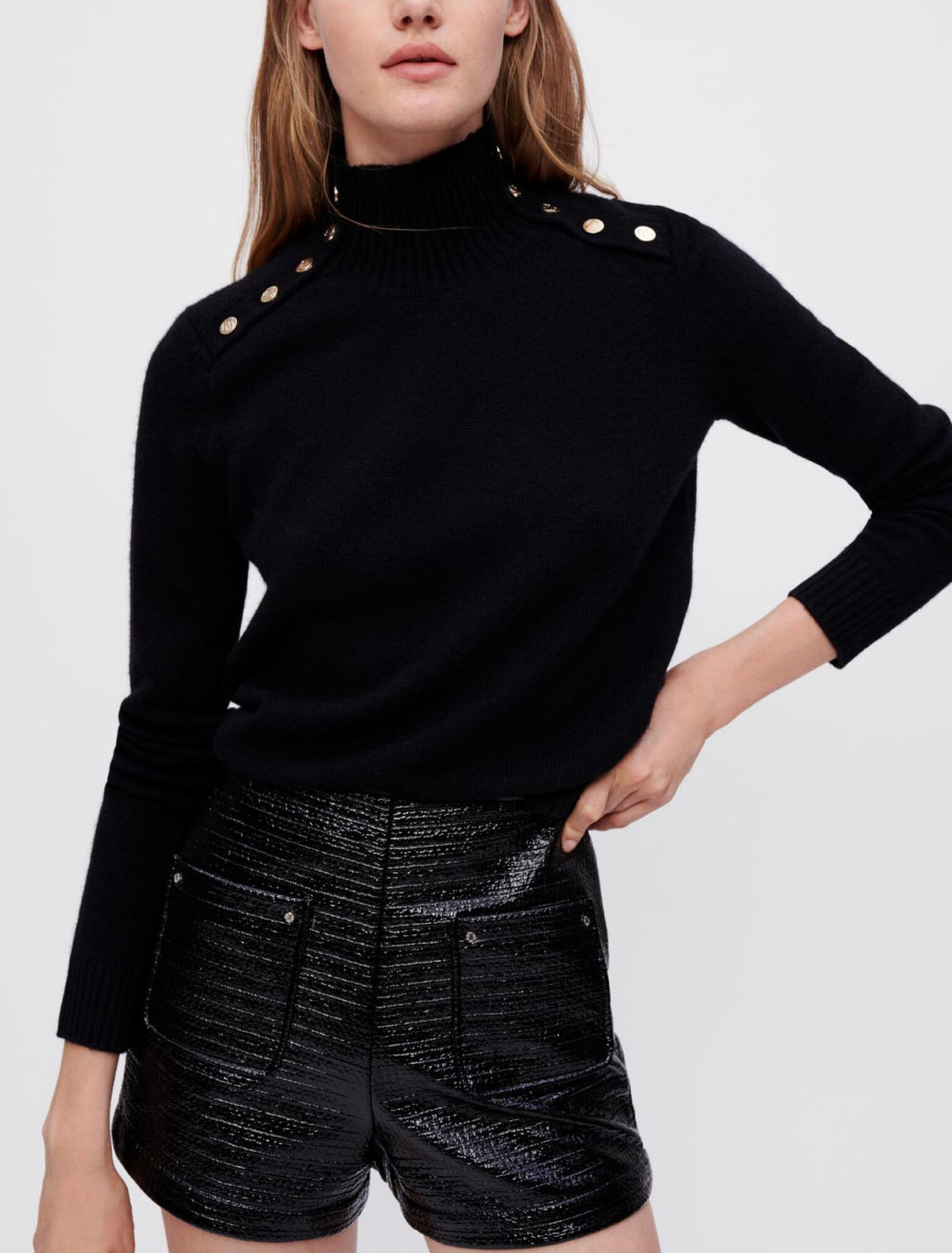 Cashmere sweater with stand-up collar