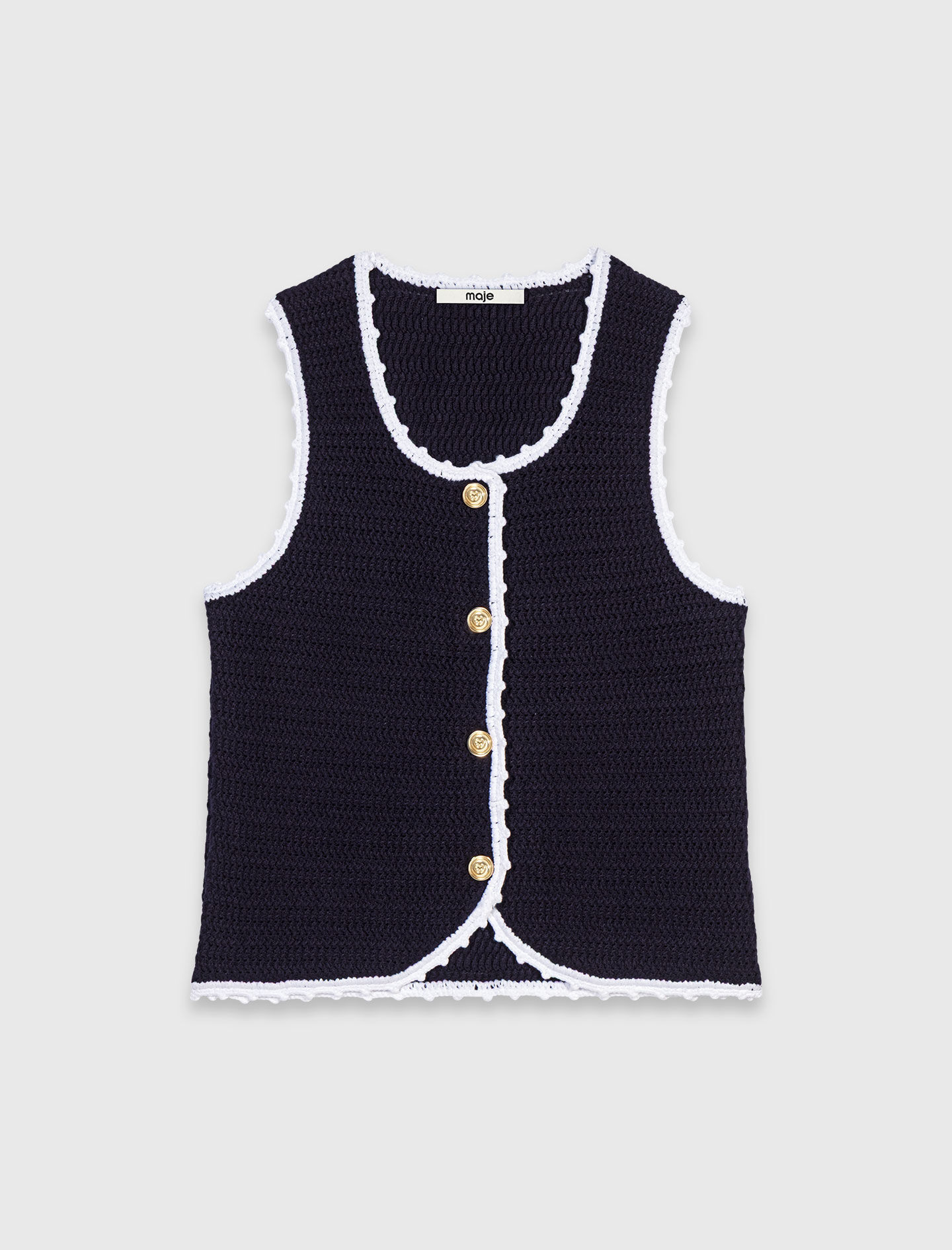 Knit top with crochet trim Blue For Women | Maje
