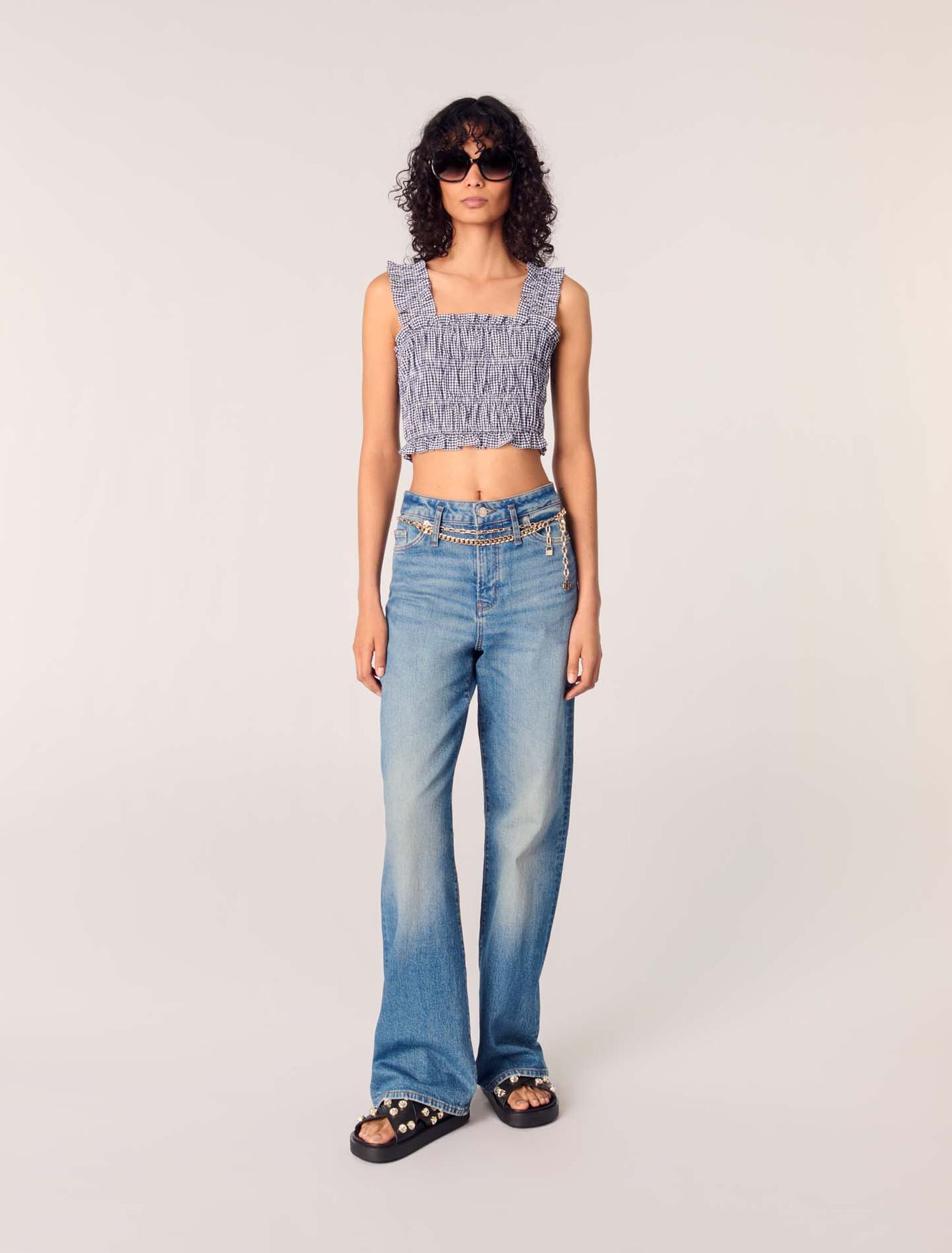 Gingham smocked crop top
