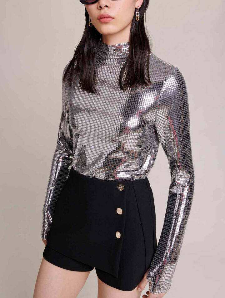 Black trompe l’oeil shorts with details