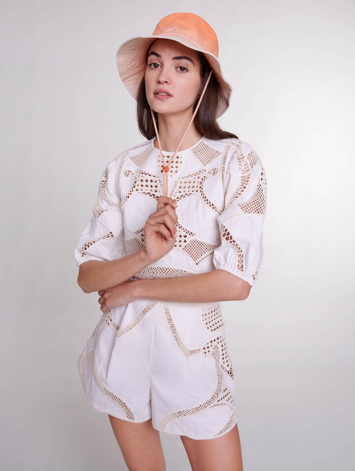 Openwork cotton crop top