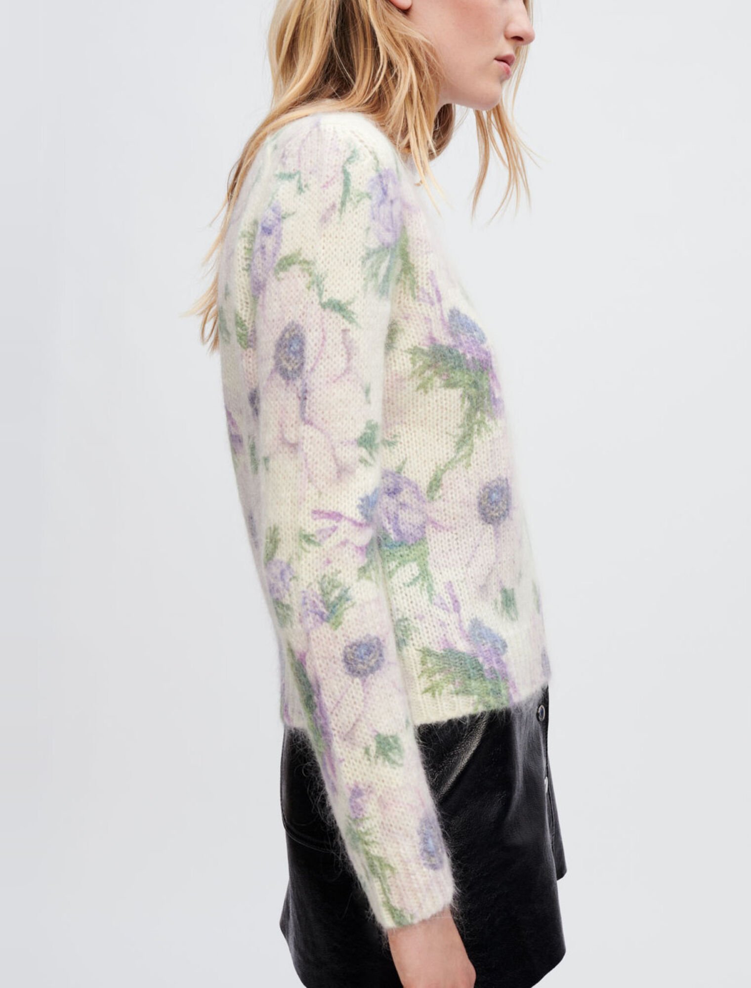 Flower fluffy jacquard pullover