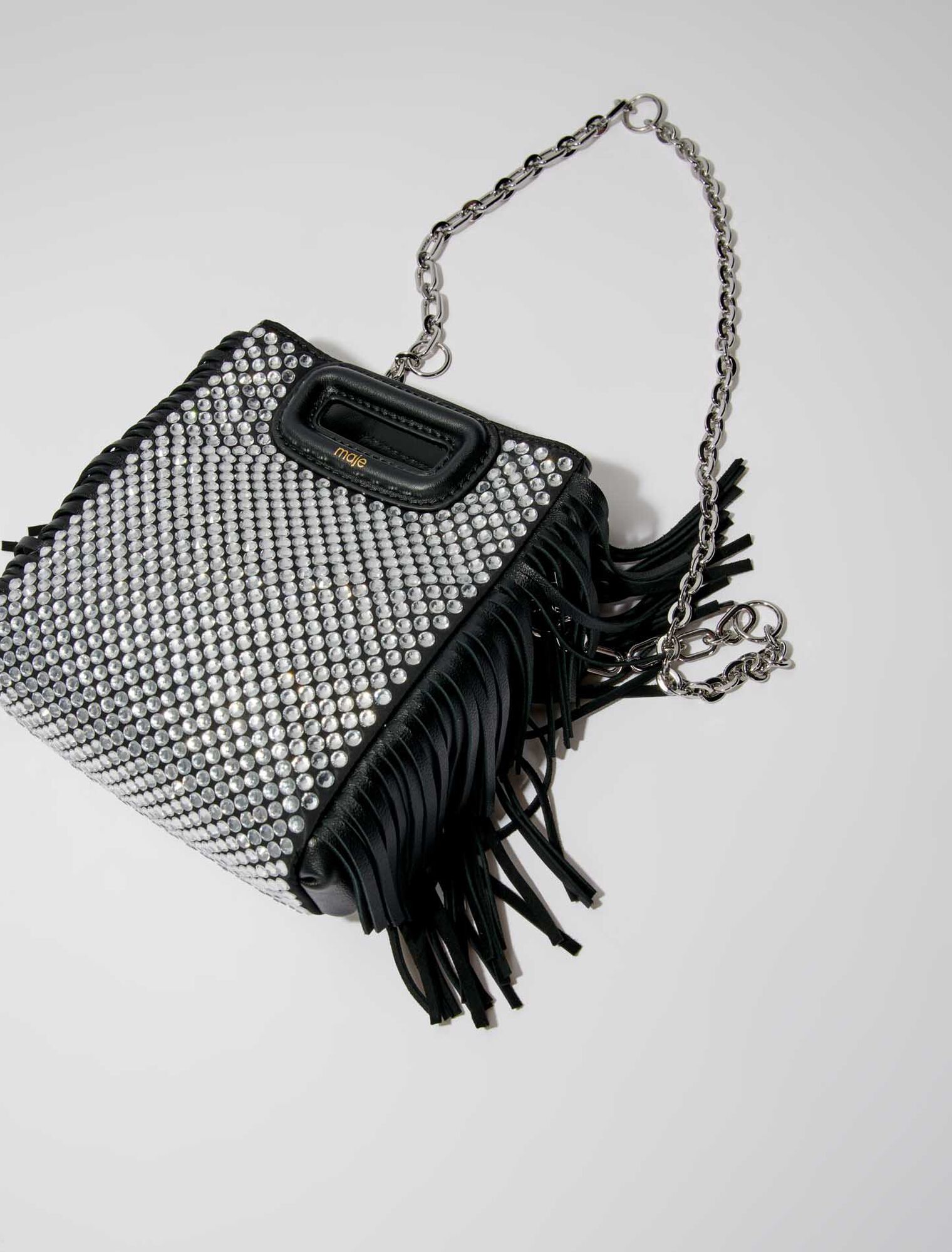 M mini leather bag with rhinestones