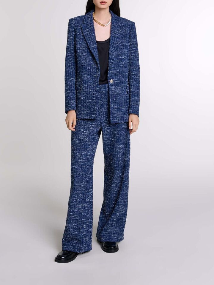 Wide-leg tweed trousers