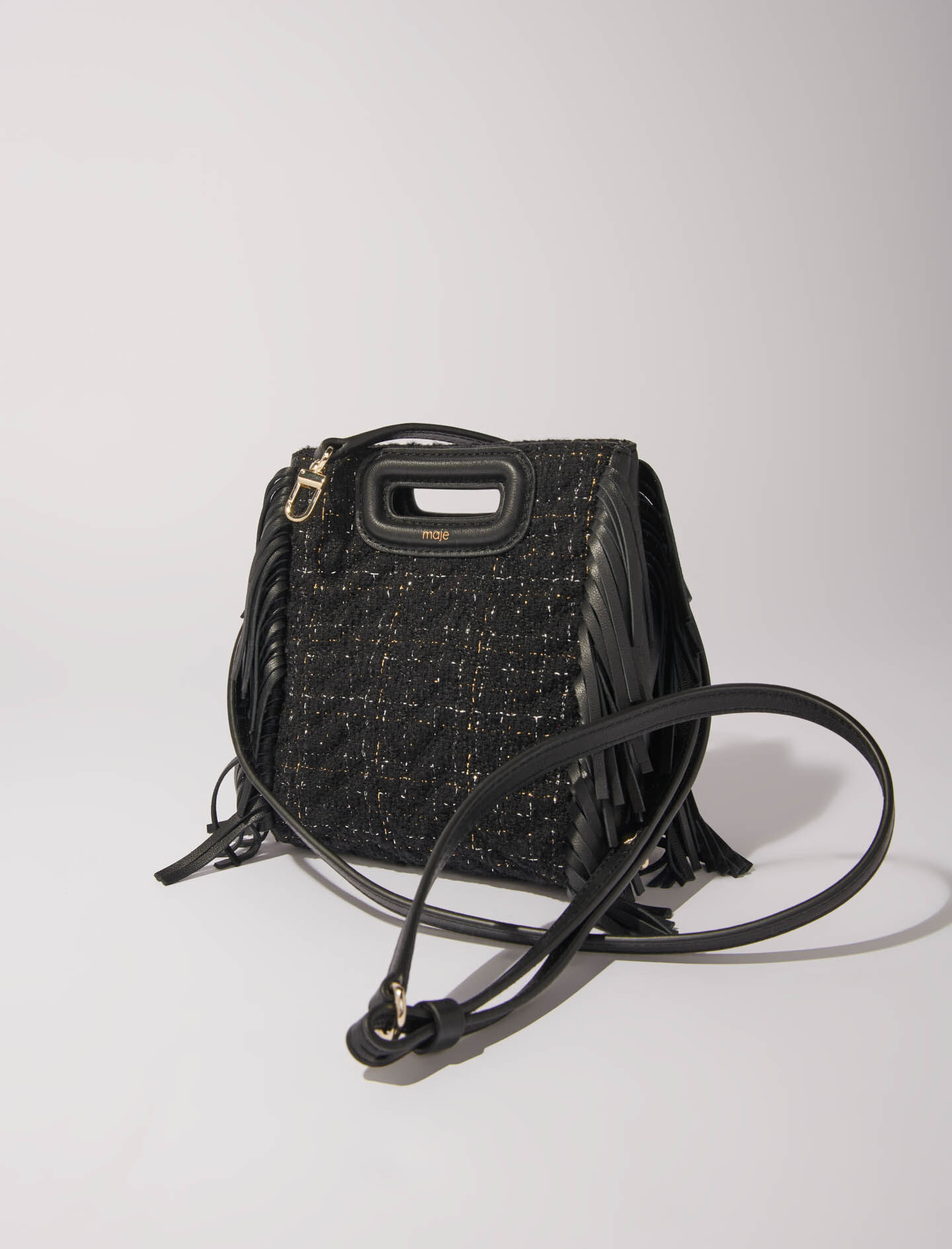 Maje Quilted Tweed Mini M Bag Black
