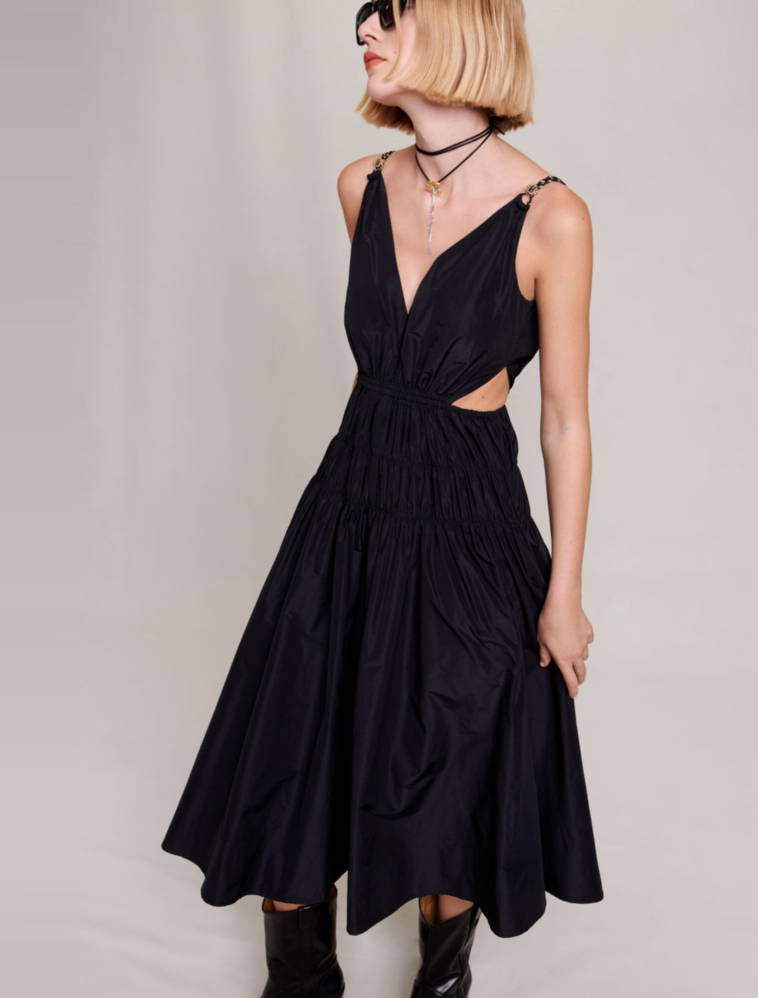 Taffeta dress with cut-out at the waist
