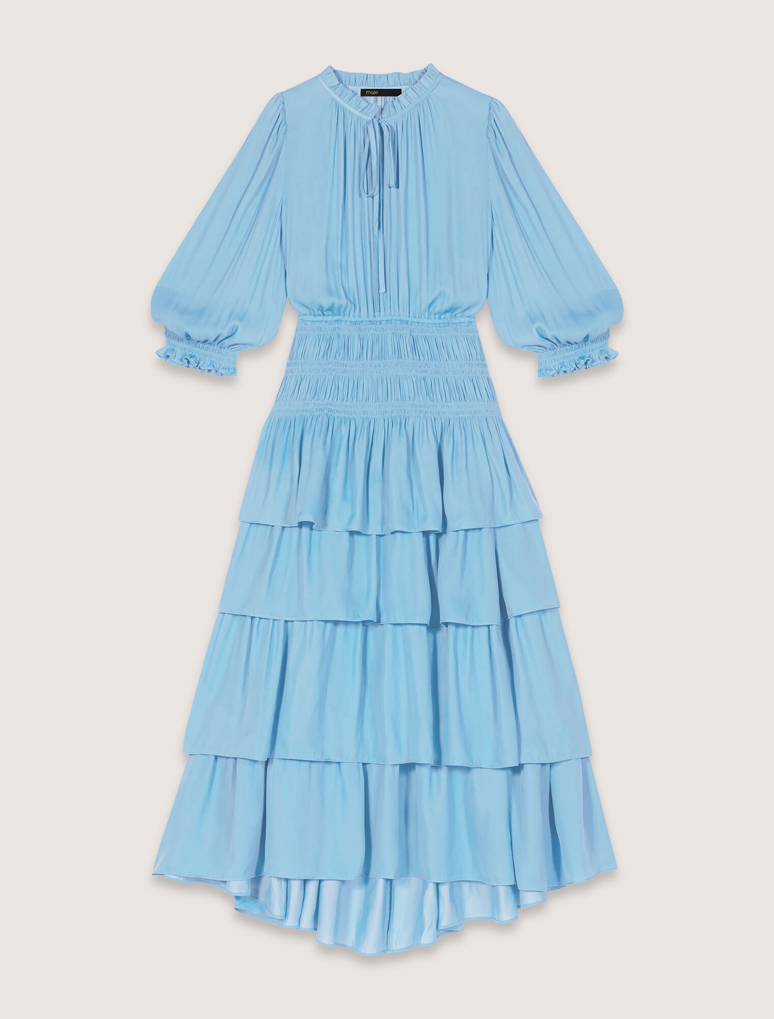 Long satiny dress with ruffles