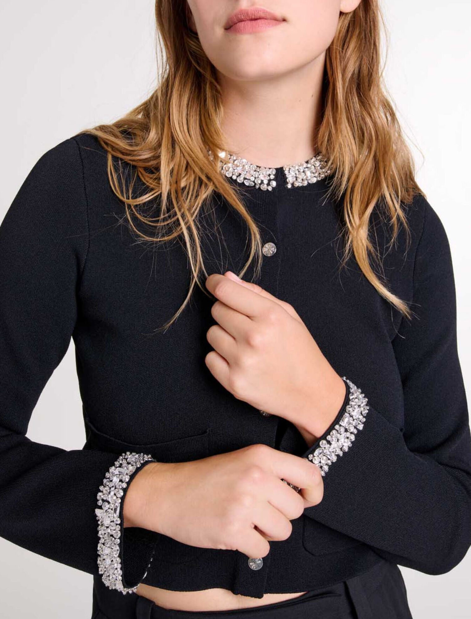 Cardigan with rhinestone trim