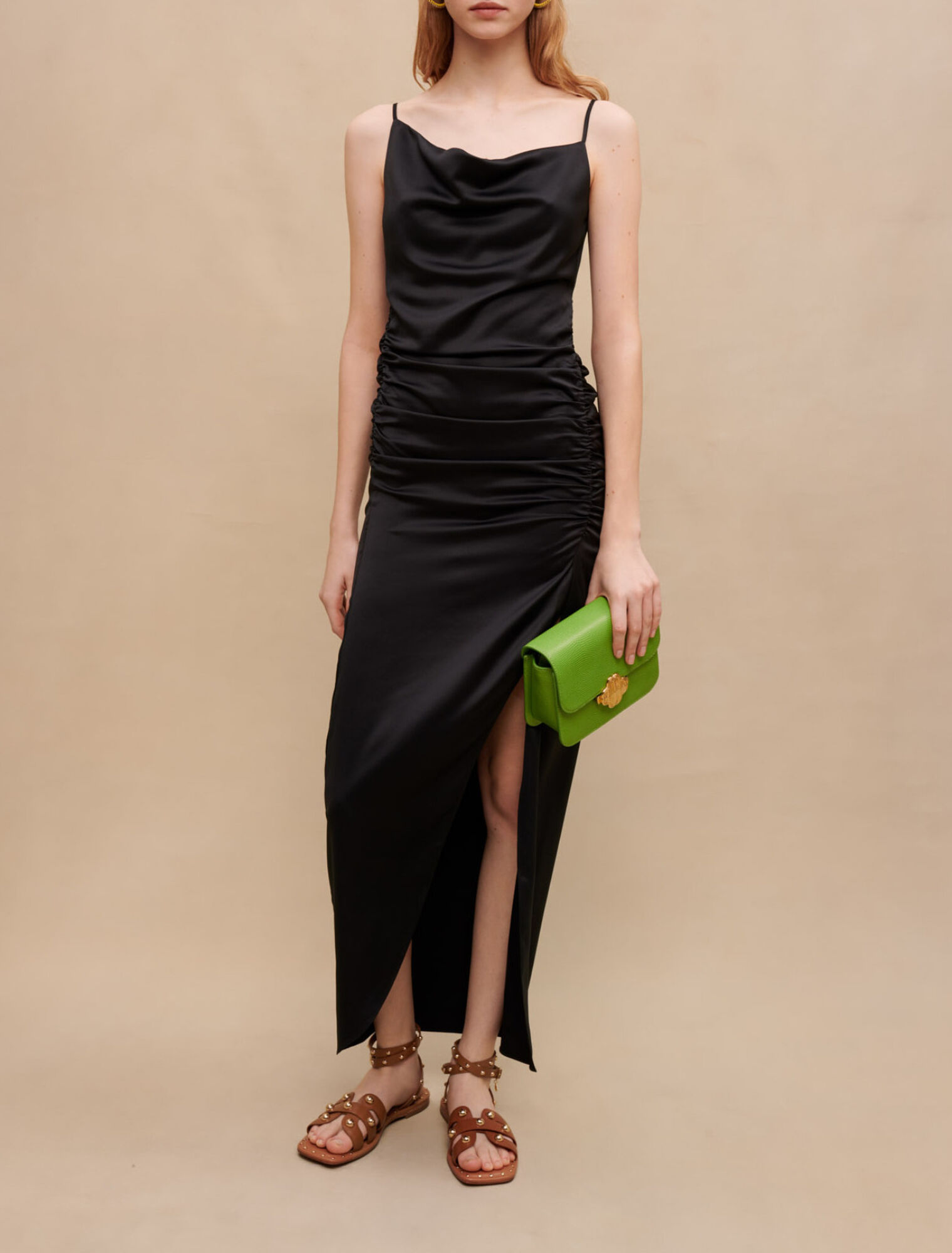 Long draped slit dress