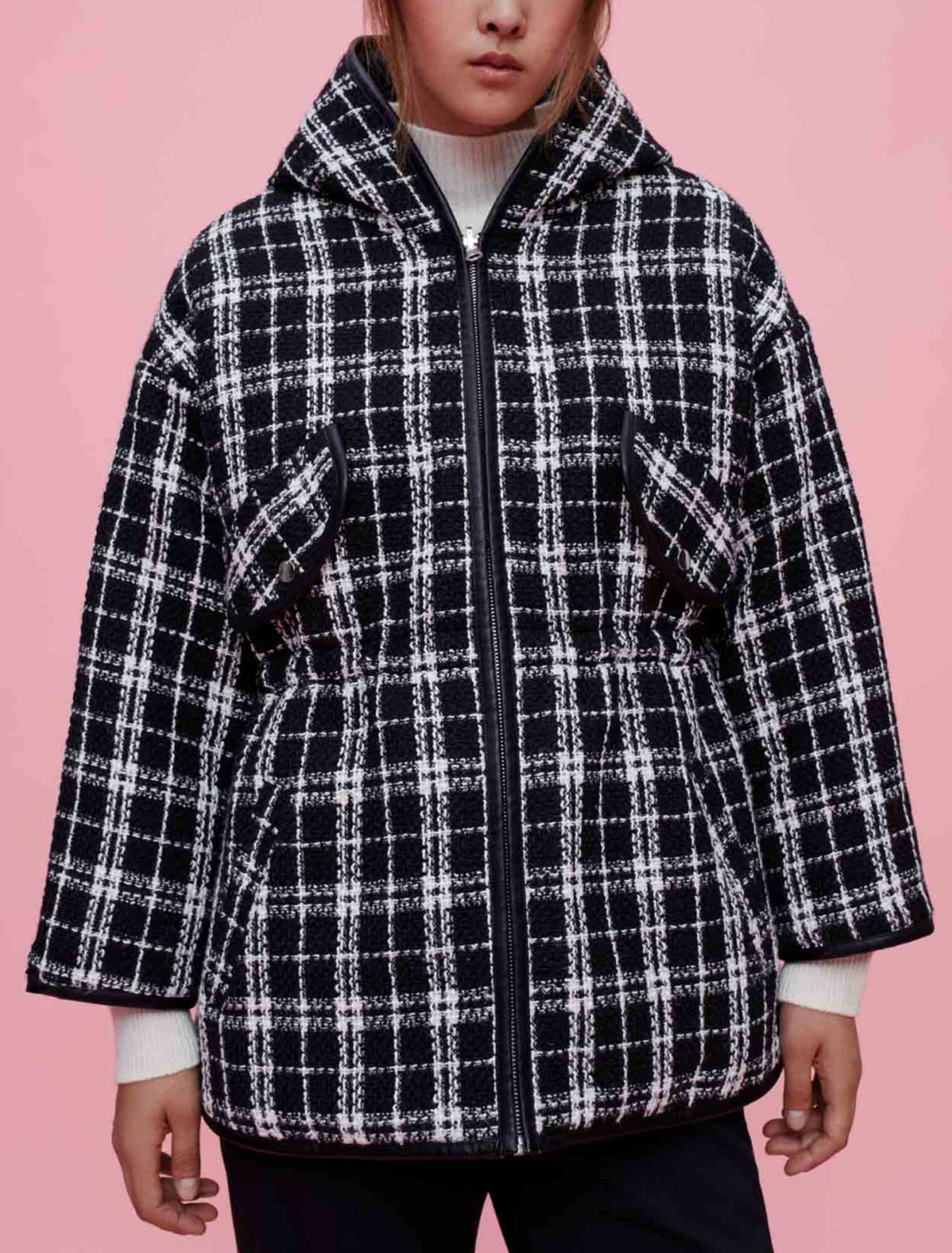 Reversible tweed jacket with hood