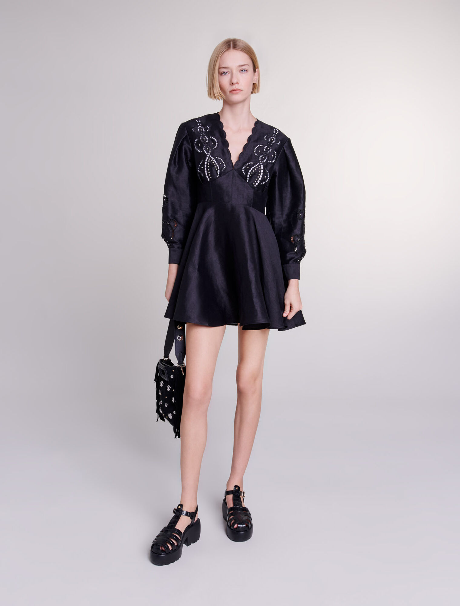 Short embroidered linen dress