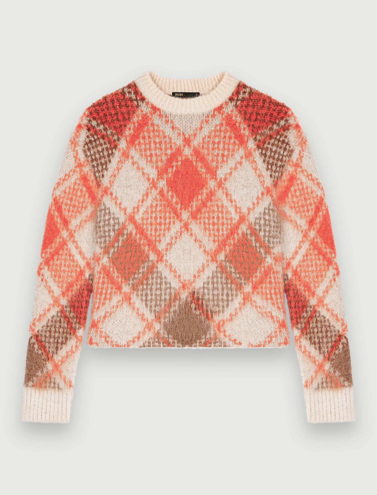 Fluffy diamond jacquard pullover