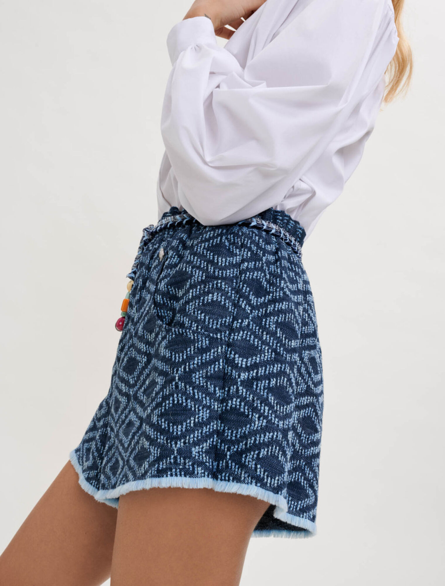 Denim-effect jacquard shorts