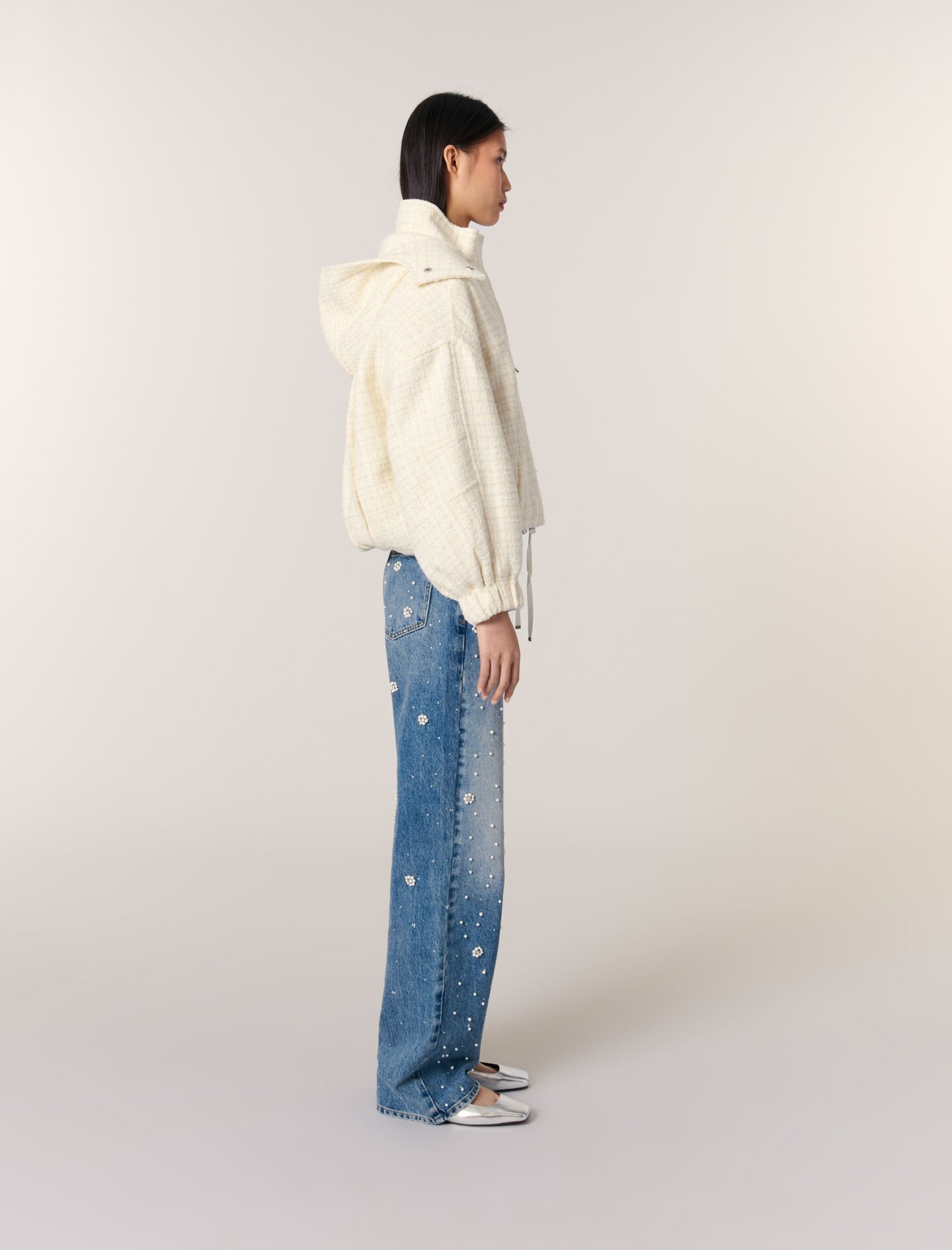 Tweed down jacket White For Women | Maje