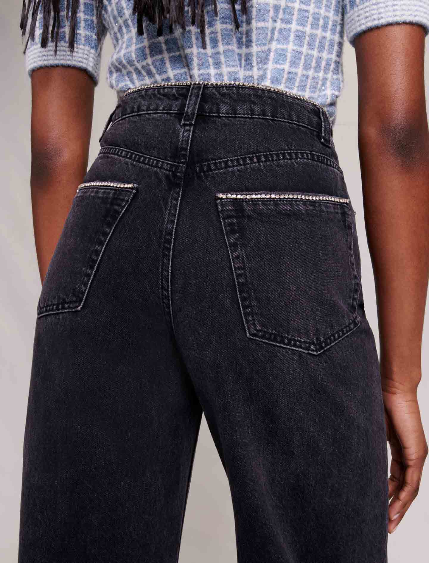 Wide-leg jeans with rhinestones Black / Gray For Women | Maje