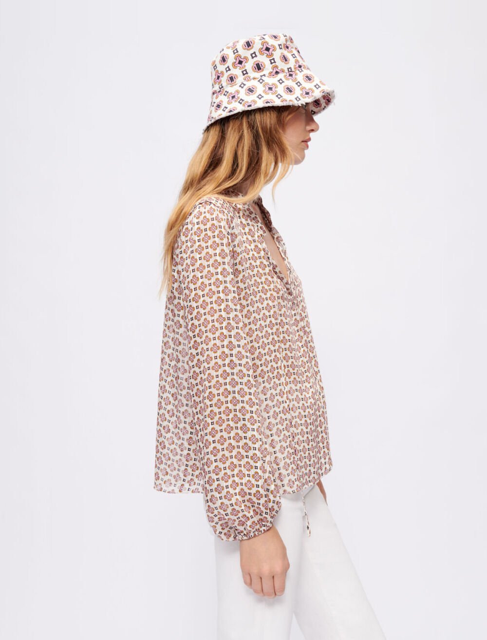 Flowing printed jacquard top