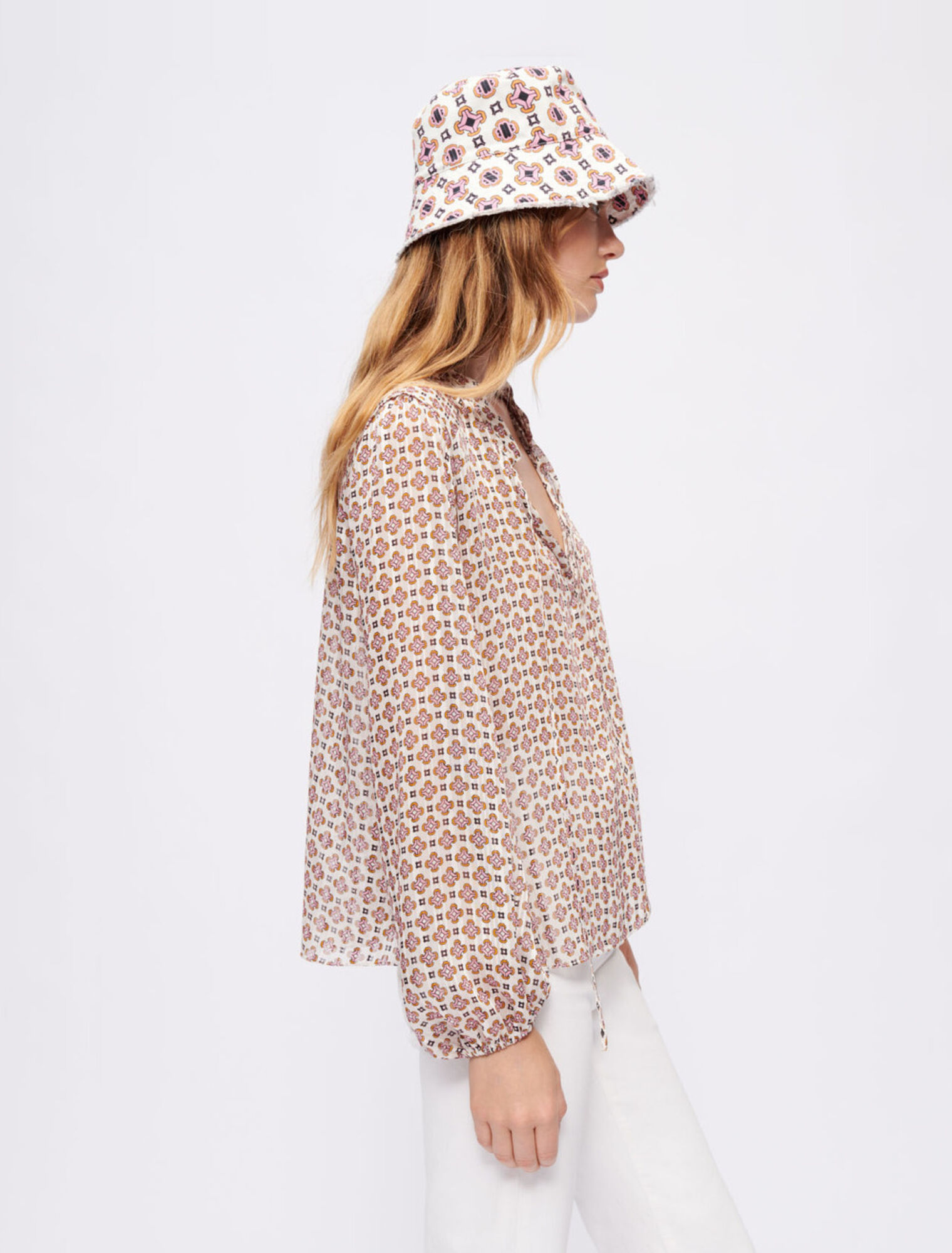 Flowing printed jacquard top