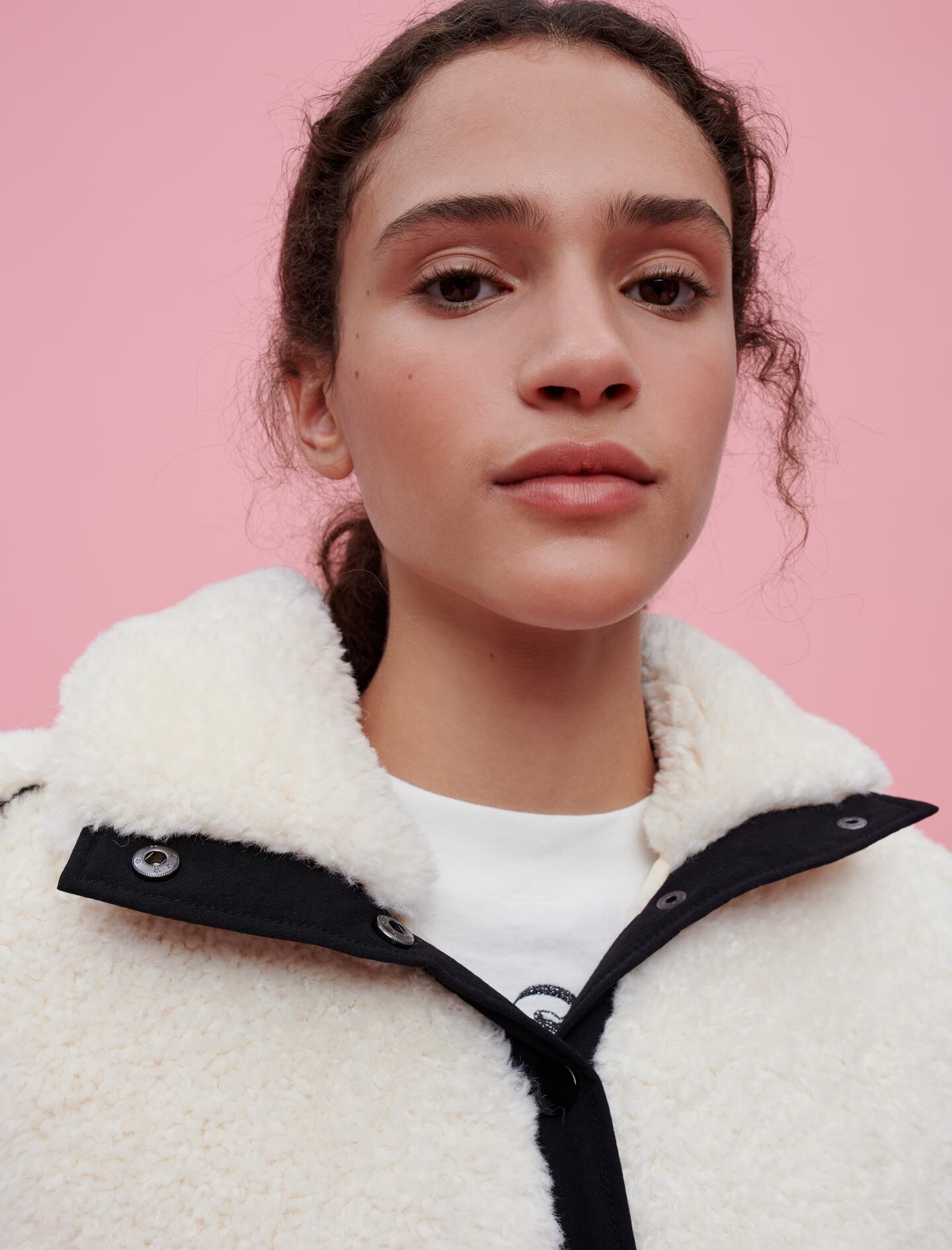 Faux fur and vinyl coat