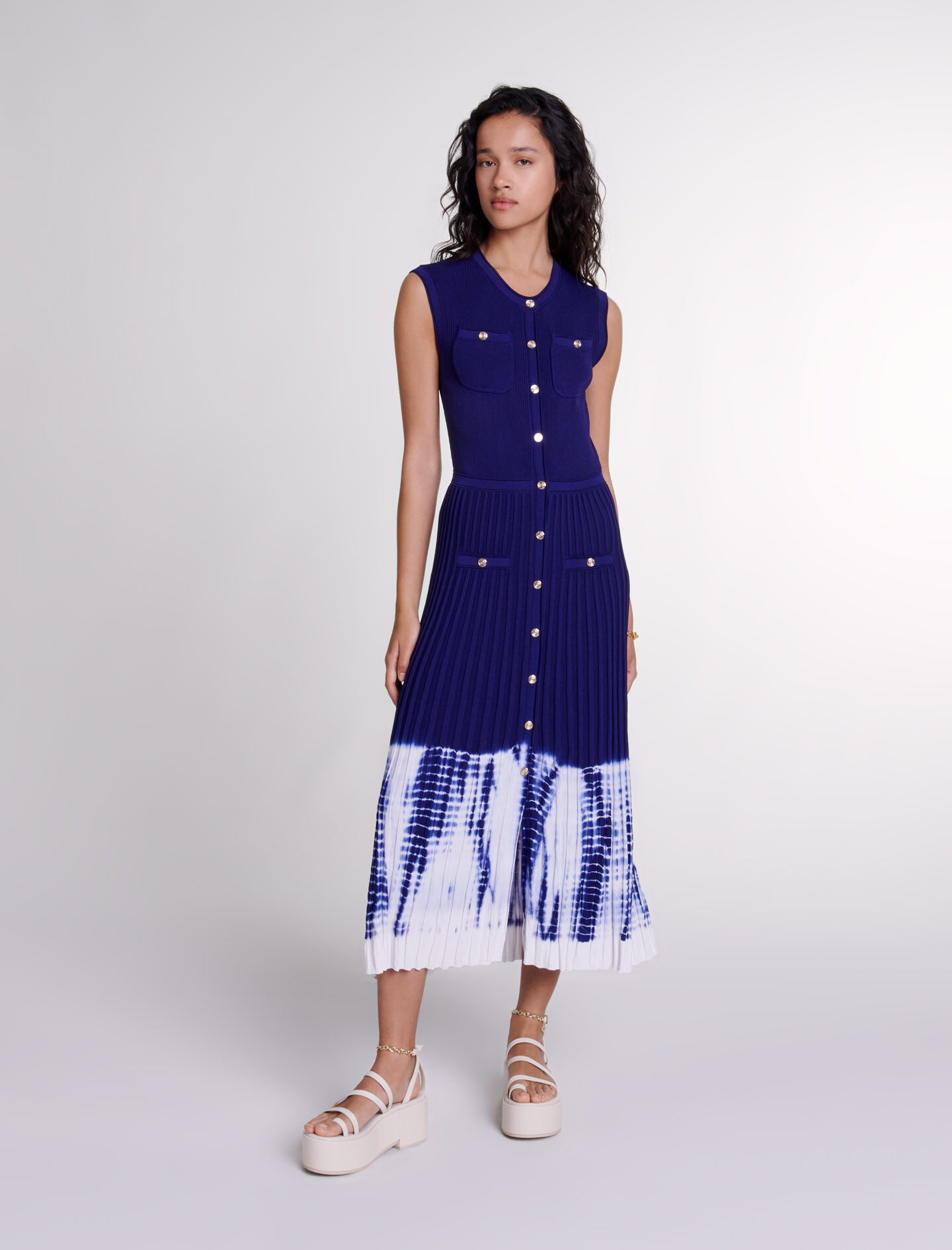 Maje blue and white dress top