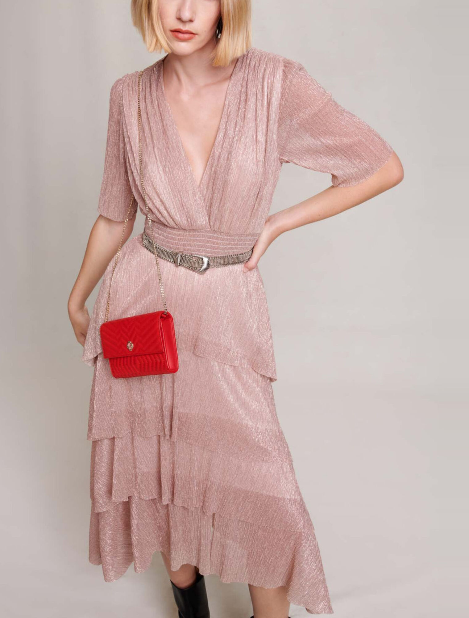 Long ruffled lamé dress