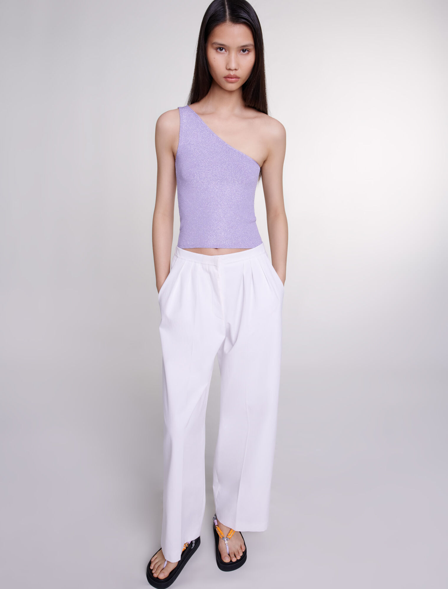 Metallic asymmetrical crop top