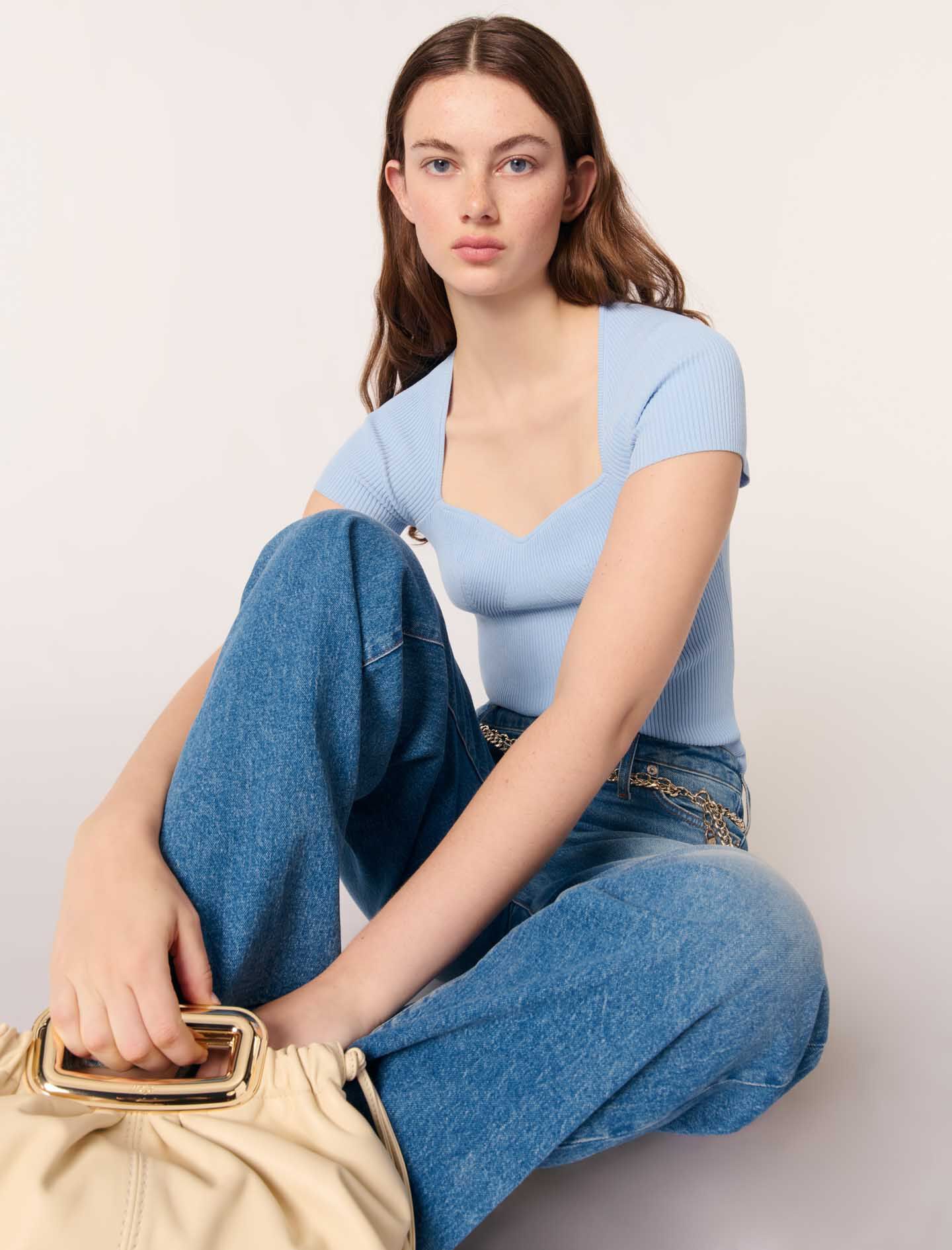 Rib knit top Blue For Women | Maje