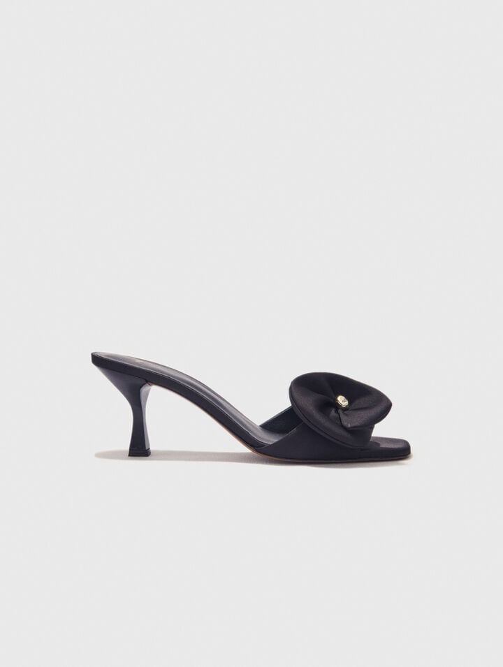 Textile mules with satin flower