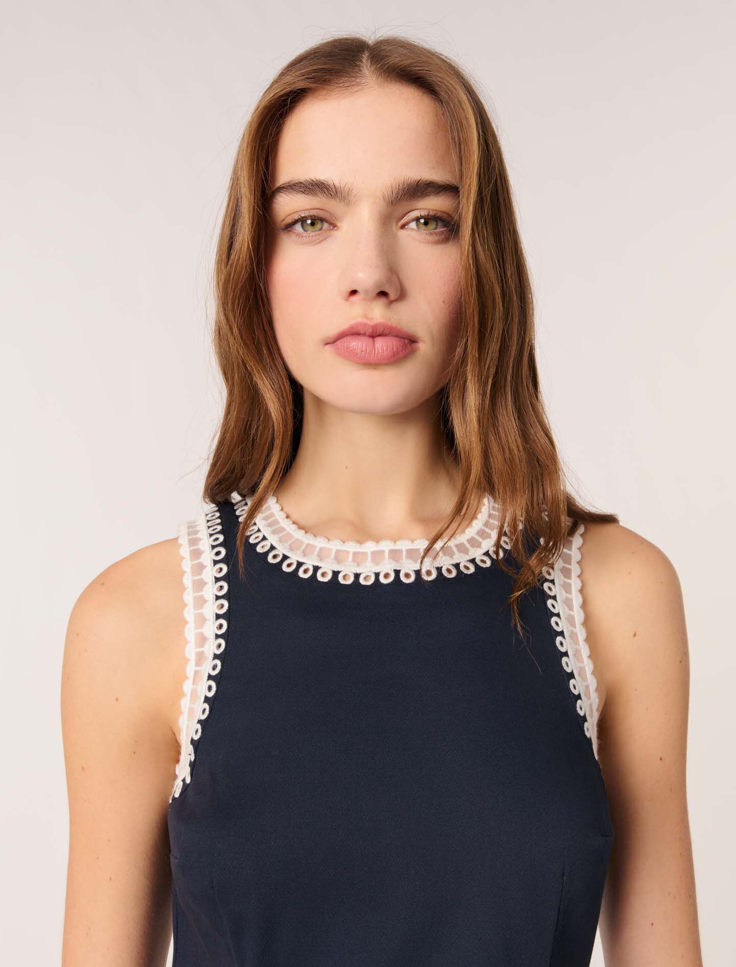 mini dress with crochet details Blue For Women | Maje