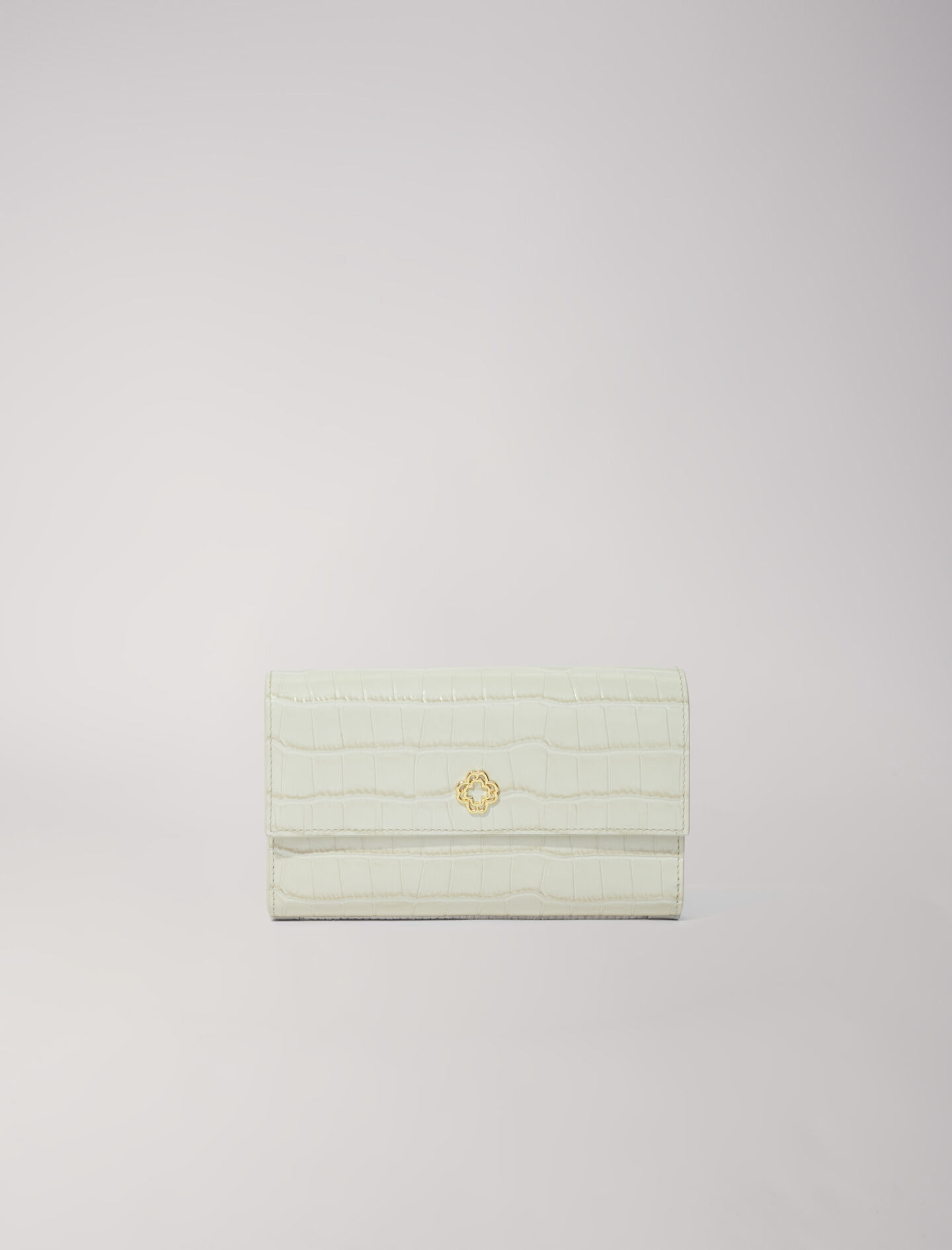 Croc-effect embossed leather bag Ecru For Women | Maje