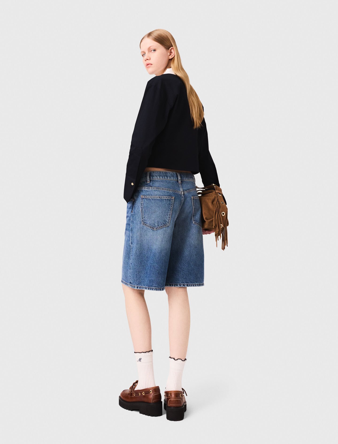 Cropped poplin shirt Blue For Women | Maje