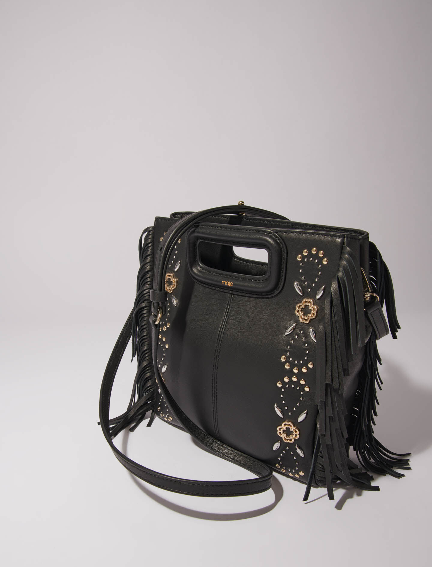 Studded leather M bag Black / Gray For Women | Maje