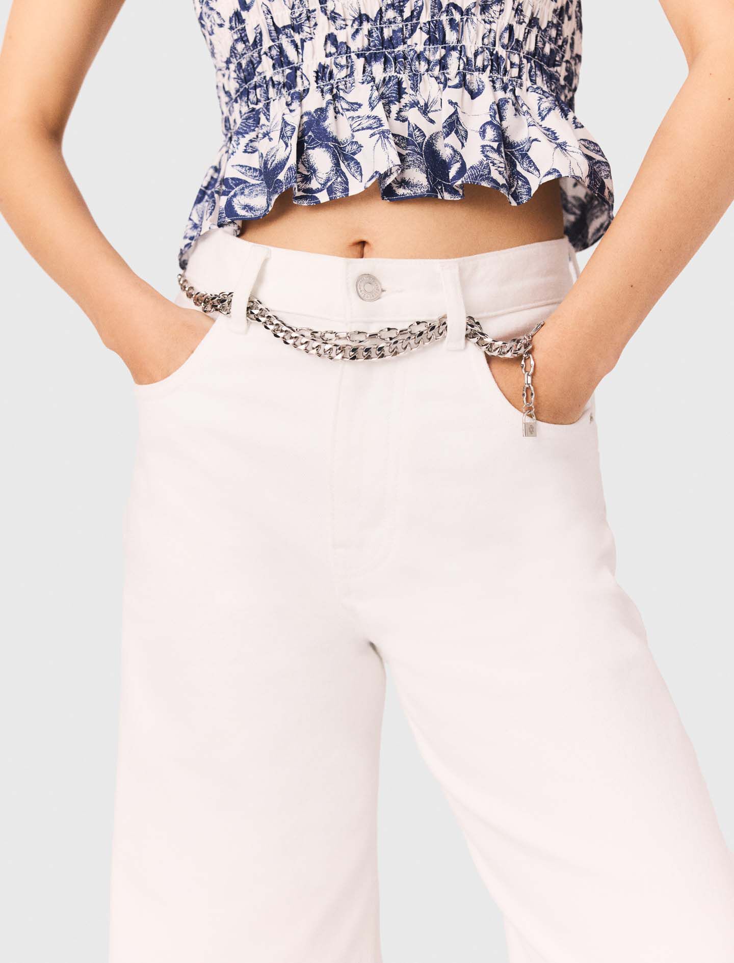 High-waisted wide-leg jeans White For Women | Maje