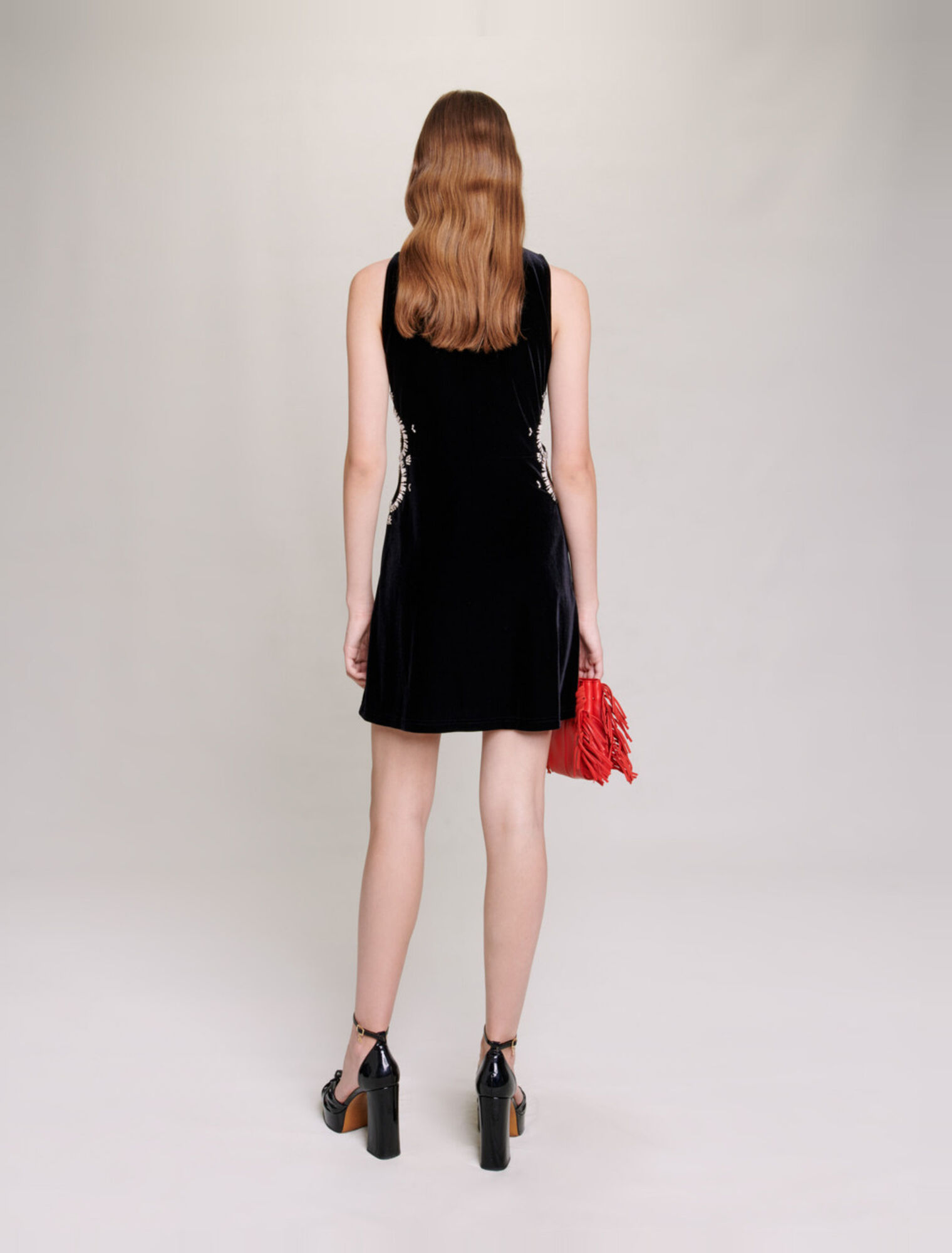 Short velvet dress with rhinestones