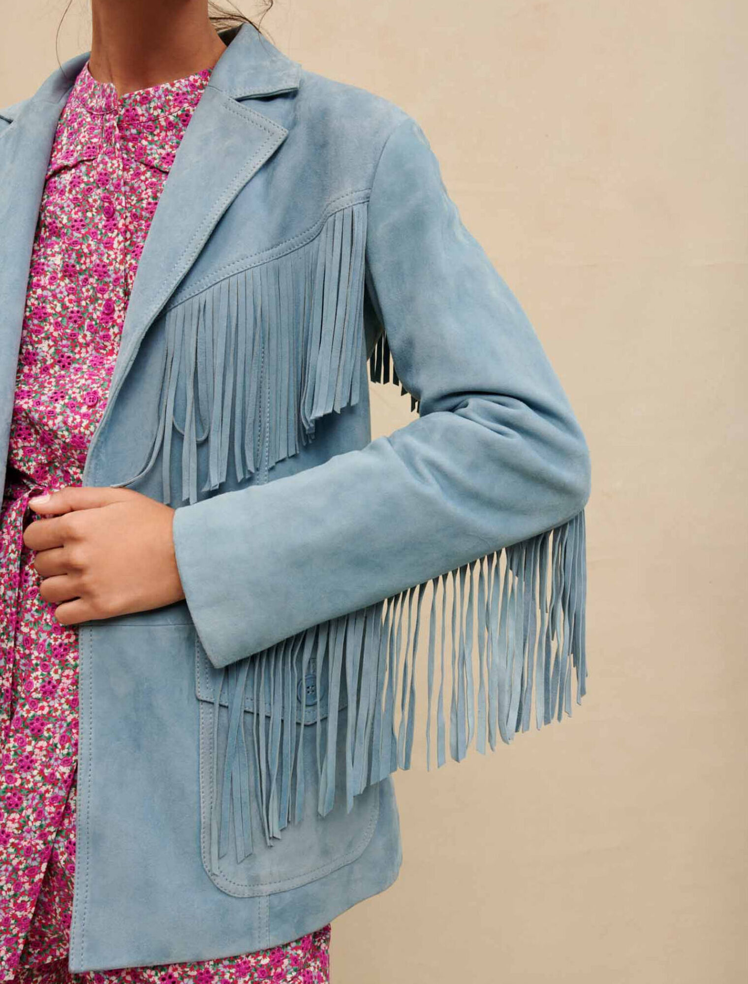 Suede leather jacket with fringing