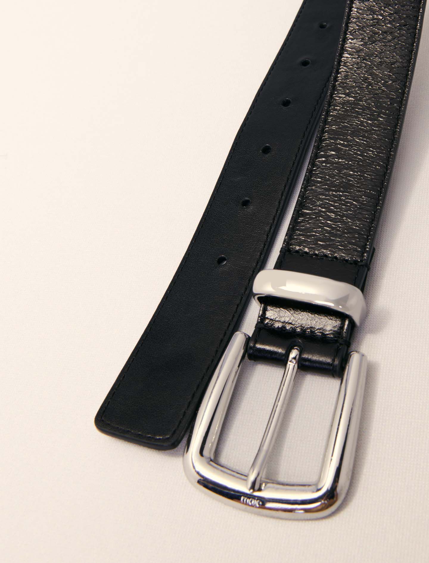 Leather belt with square buckle Black / Gray For Women | Maje