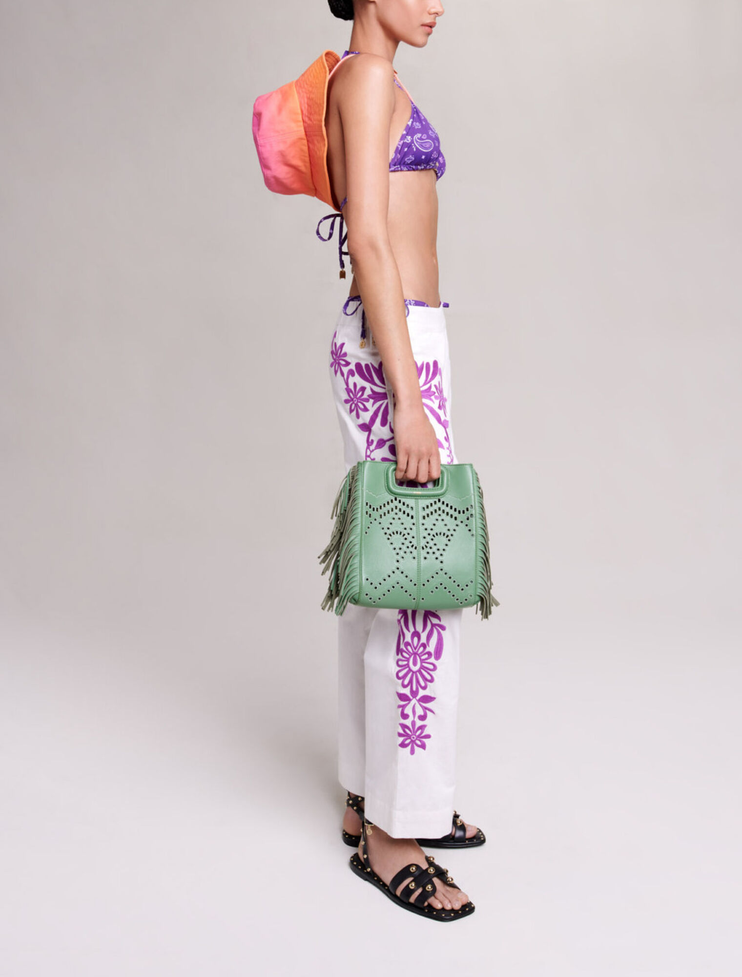 Embroidered wide-leg trousers