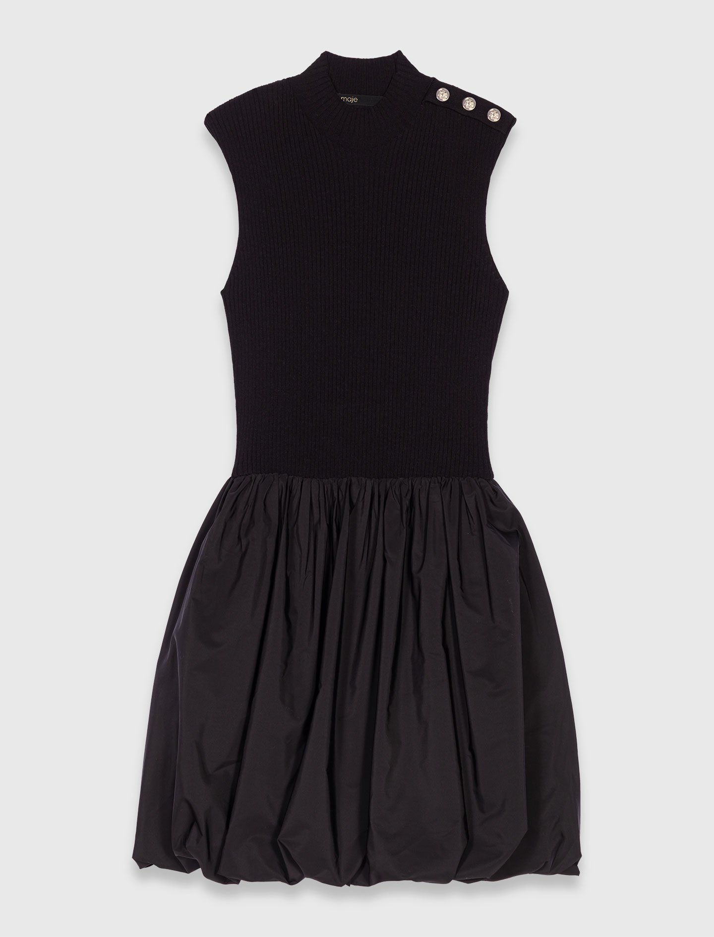 Mini ribbed knit and taffeta dress Black / Gray For Women | Maje