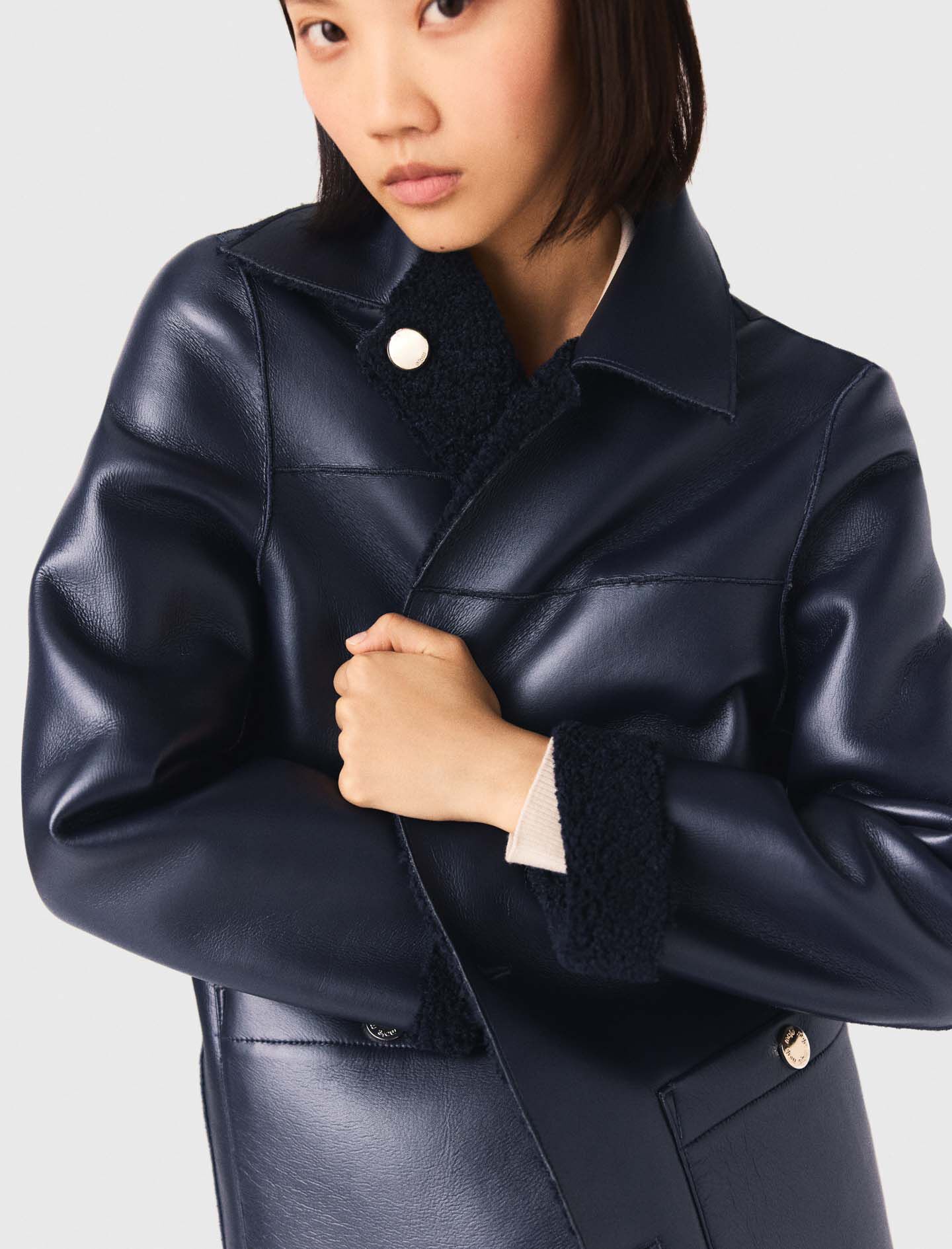 Reversible faux shearling Blue For Women | Maje