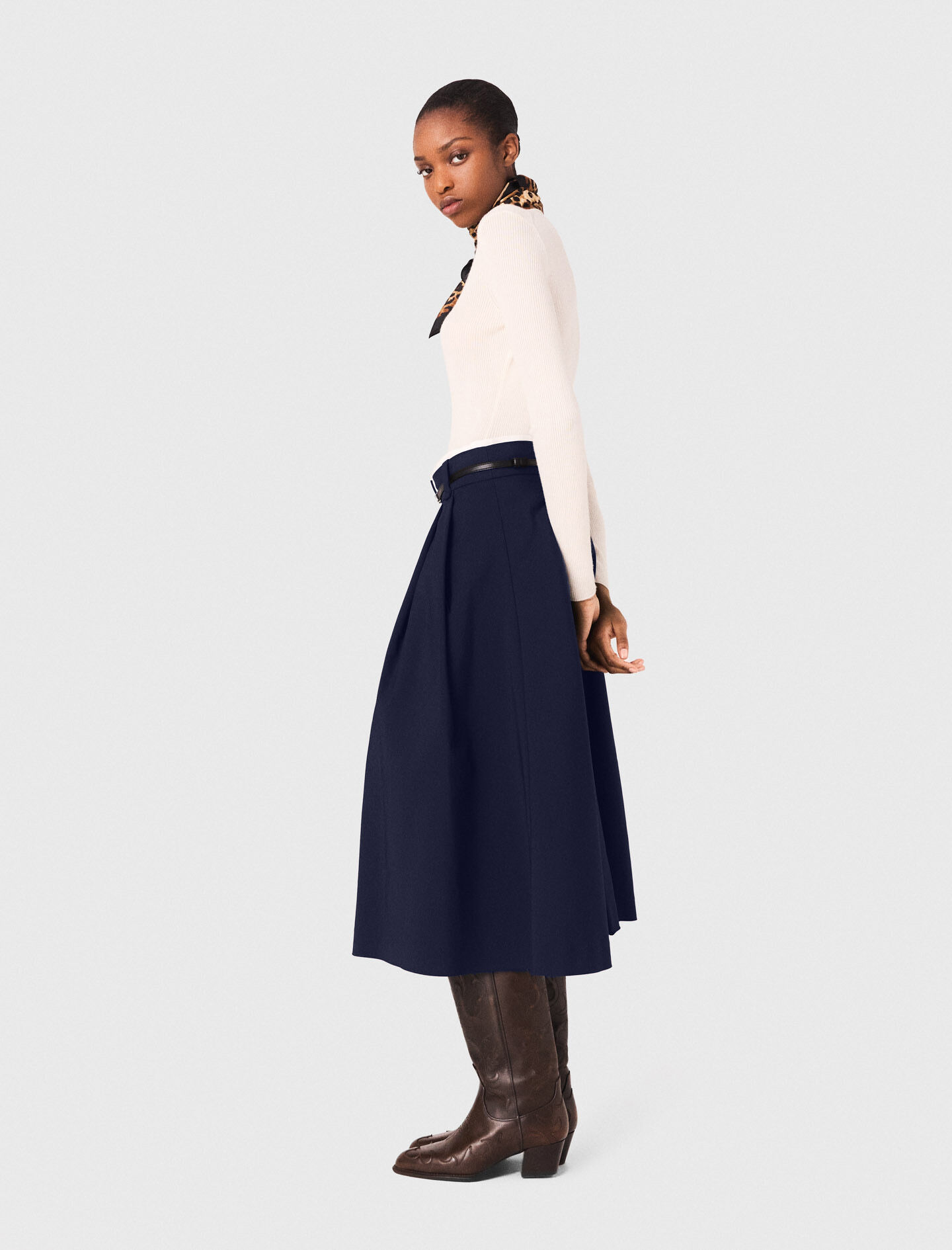 Long cotton skirt with belt Blue For Women | Maje