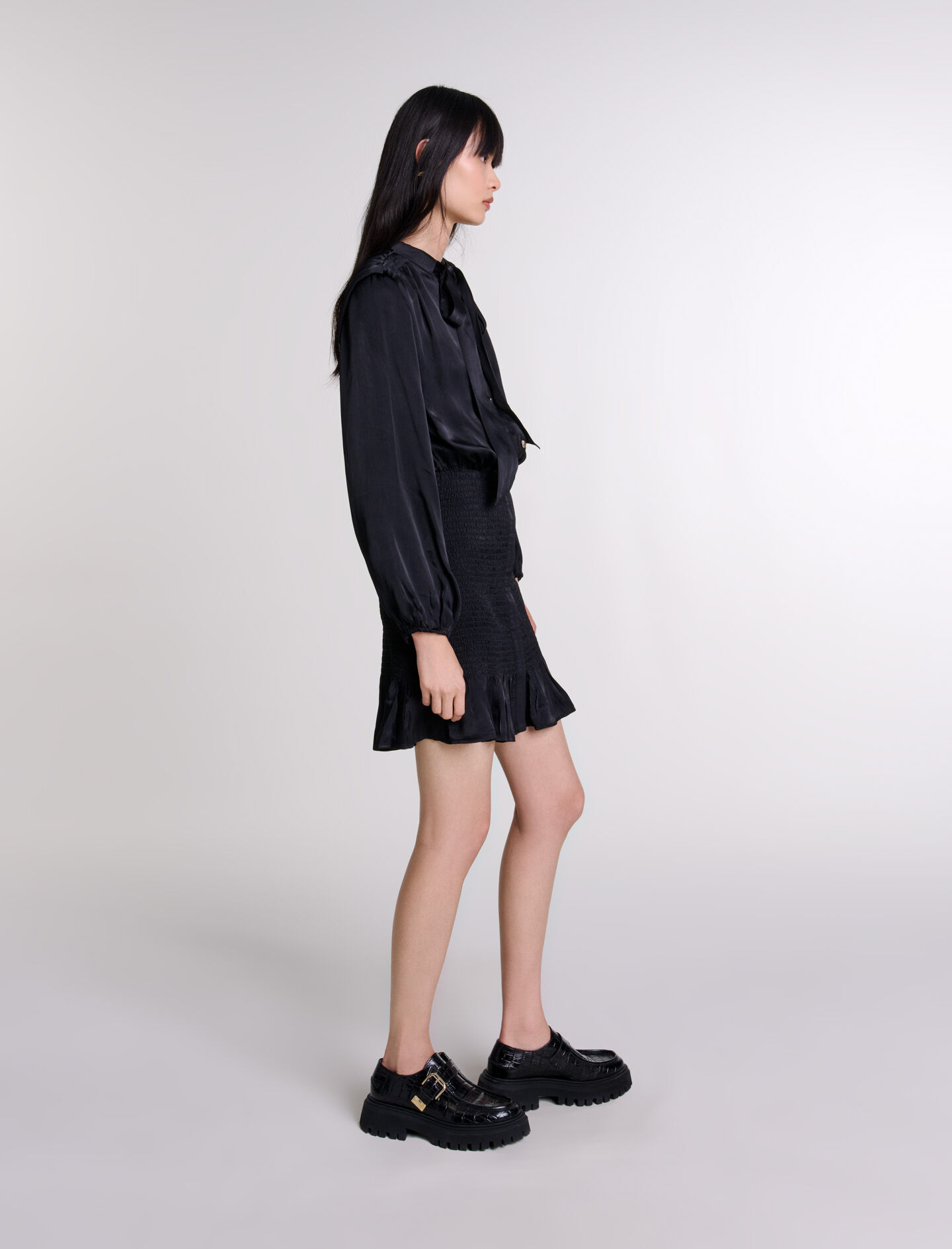 Short smocked dress Black / Gray For Women | Maje Short smocked dress Black / Gray For Women | Maje