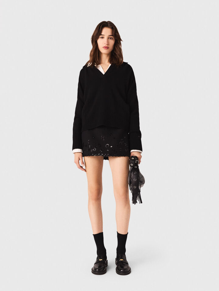 Open polo collar cardigan