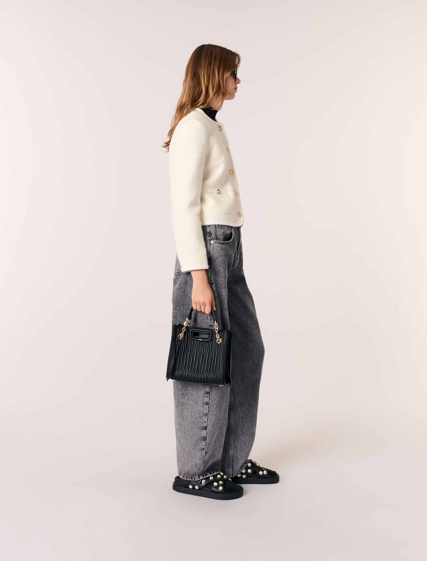 Mini quilted leather tote bag Black / Gray For Women | Maje