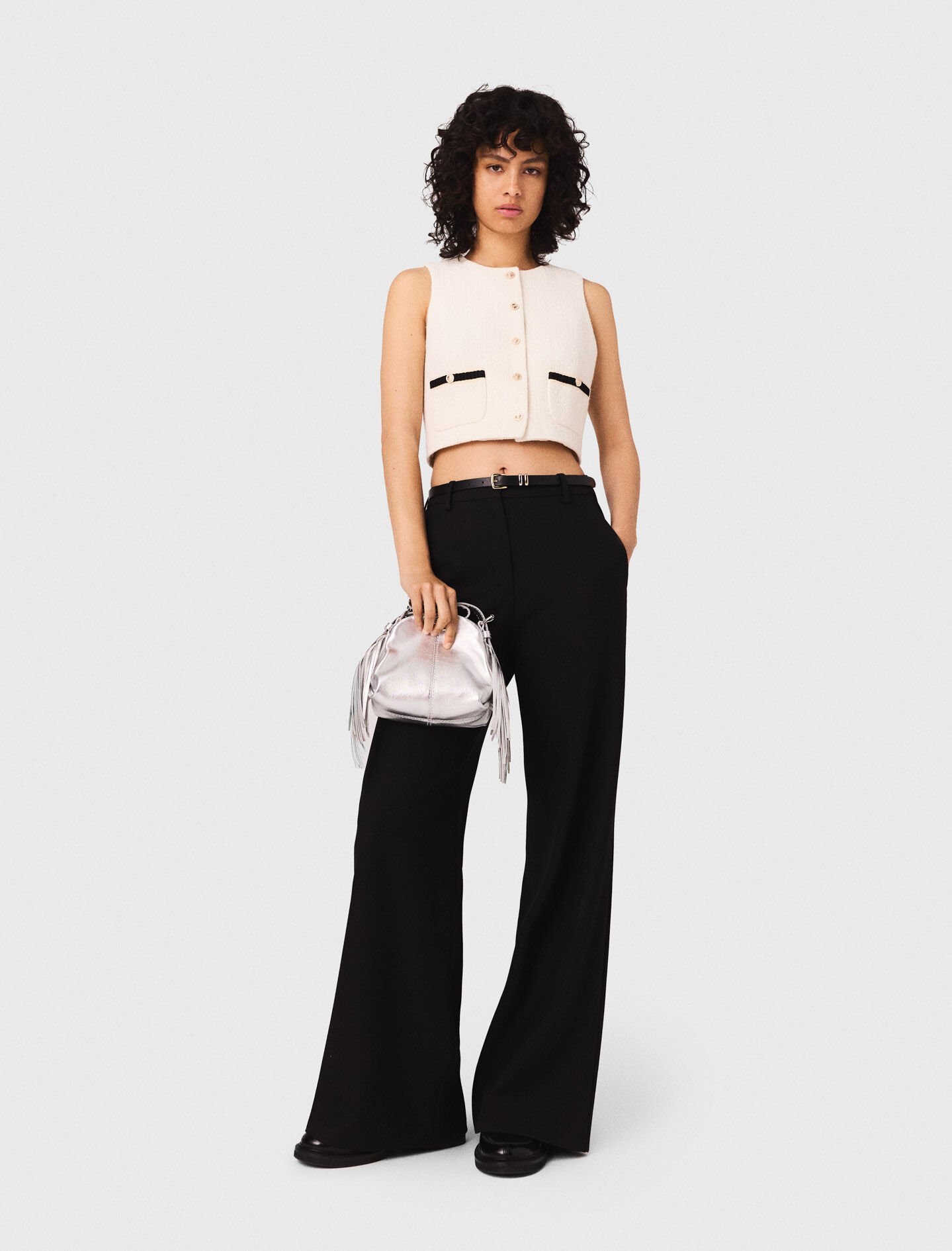 Sleeveless tweed lurex top White For Women | Maje