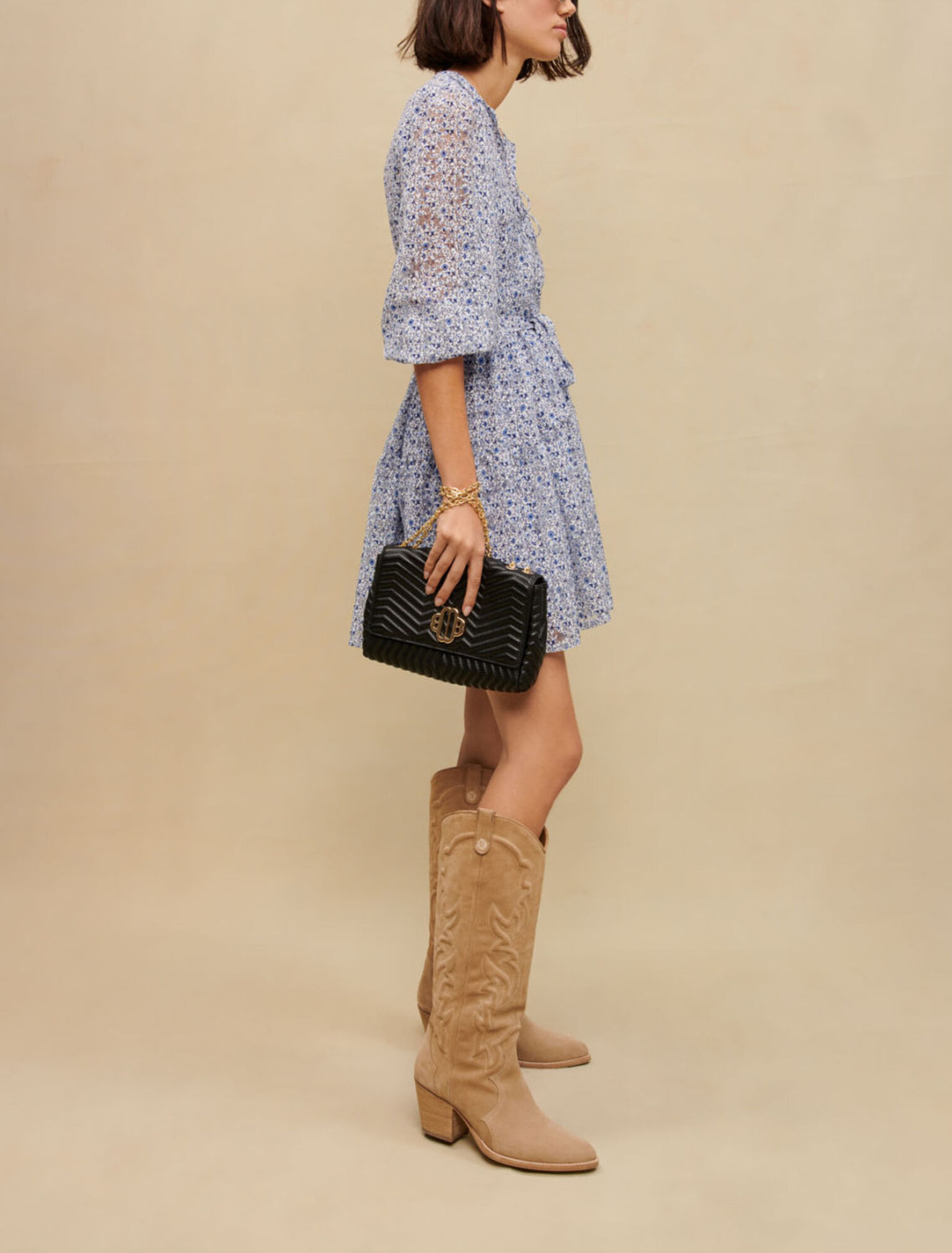 Blue belted baby doll dress