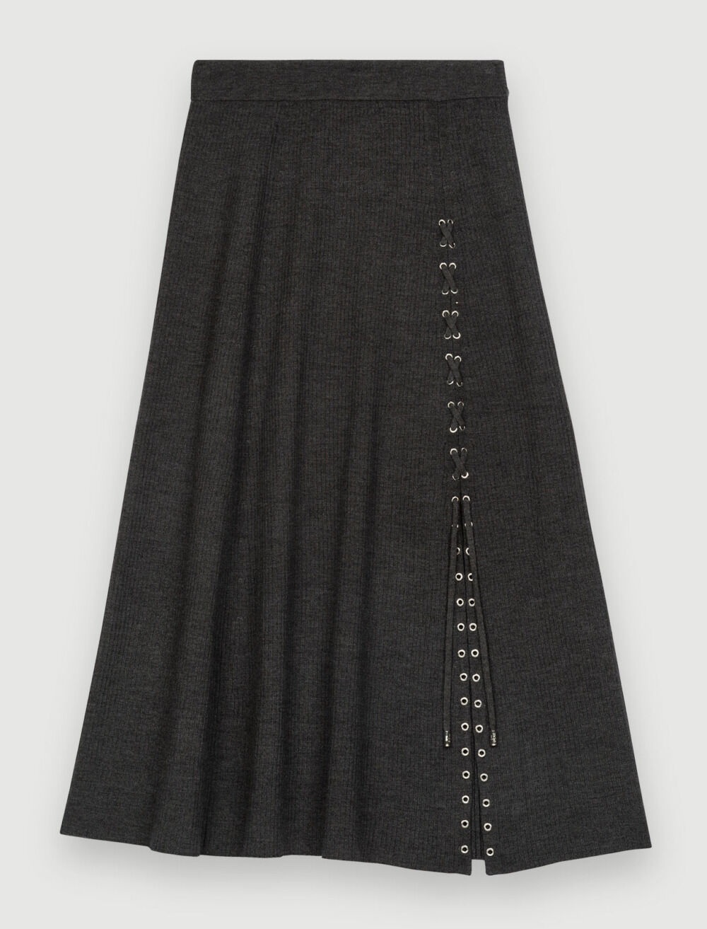 Midi skirt in silver eyelet knit Black / Gray For Women | Maje