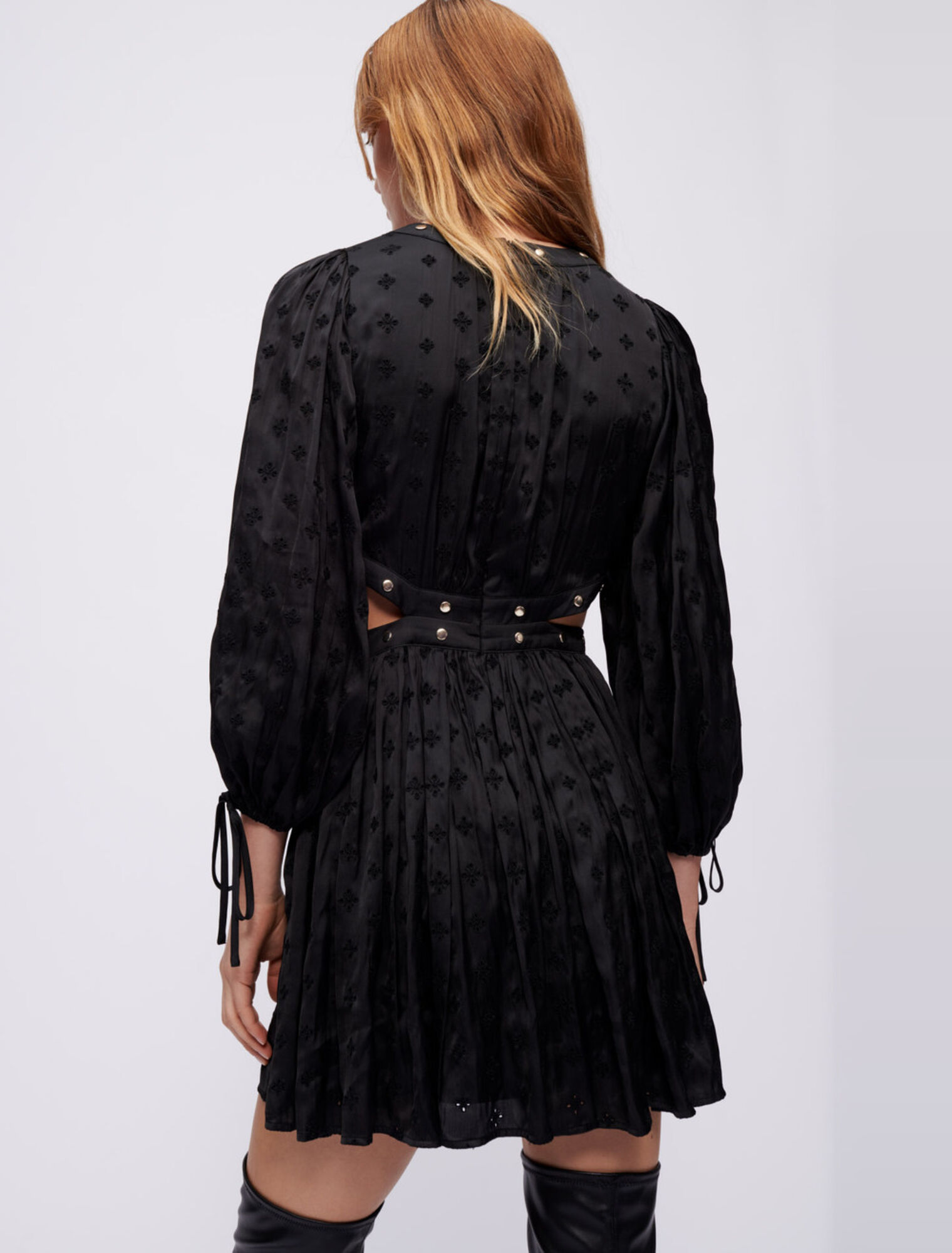 Studded embroidered satin dress