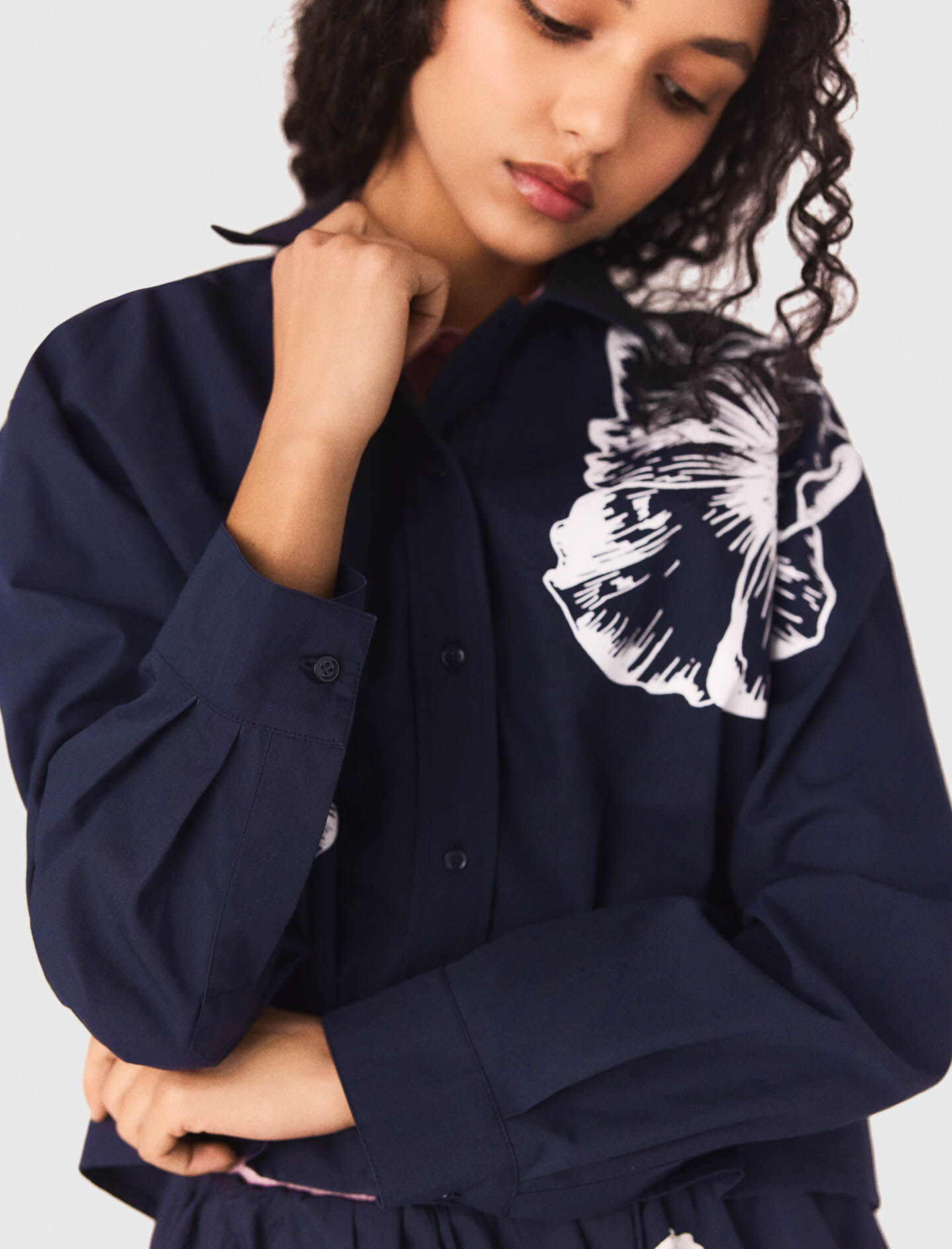 Cropped cotton shirt Blue For Women | Maje